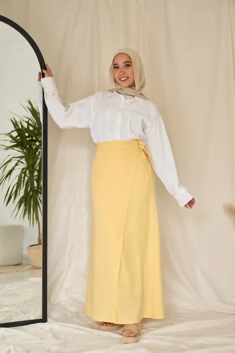 Powder Yellow Seashell Wrap Skirt