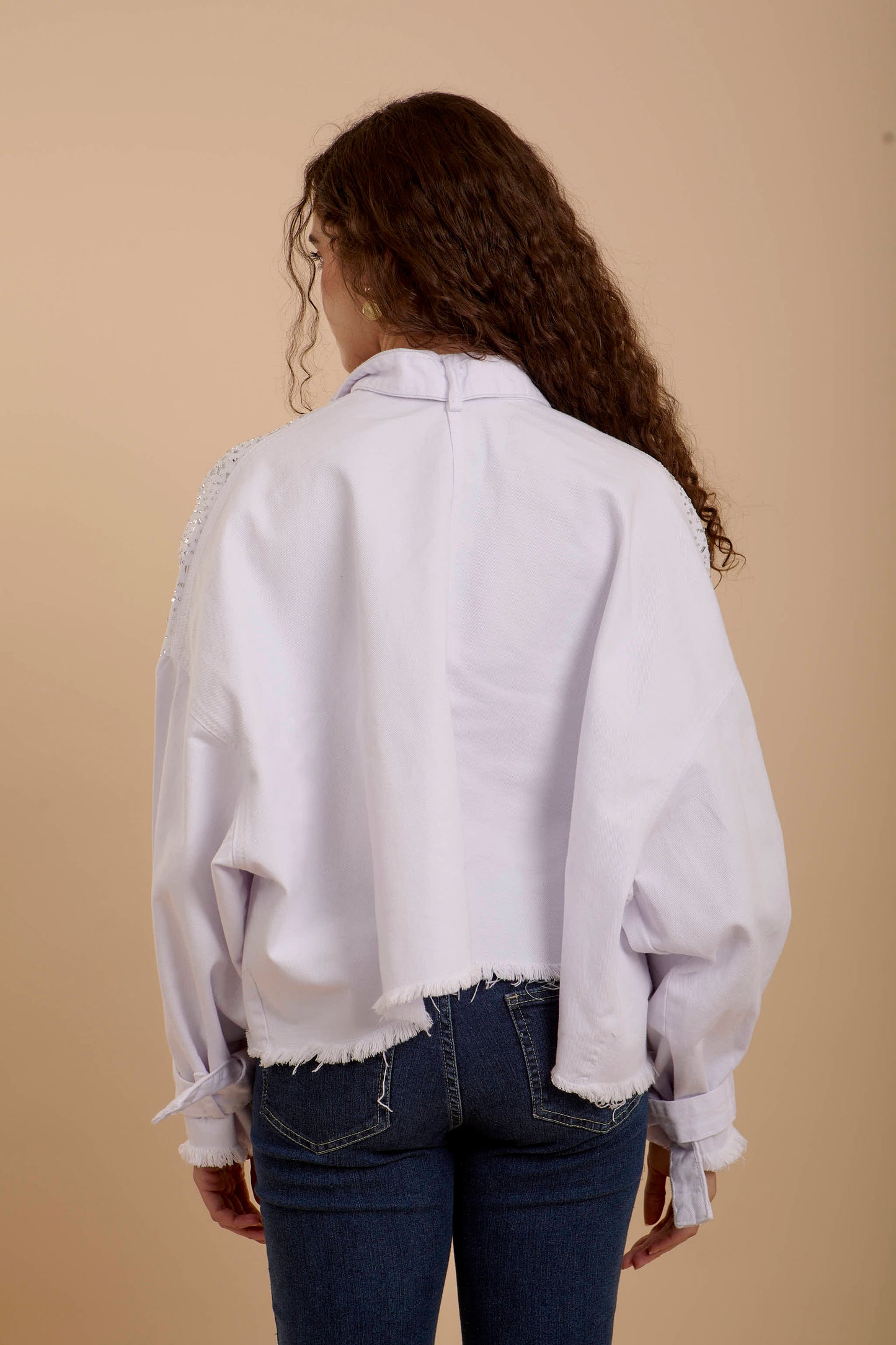 White Rhinestones Denim Jacket