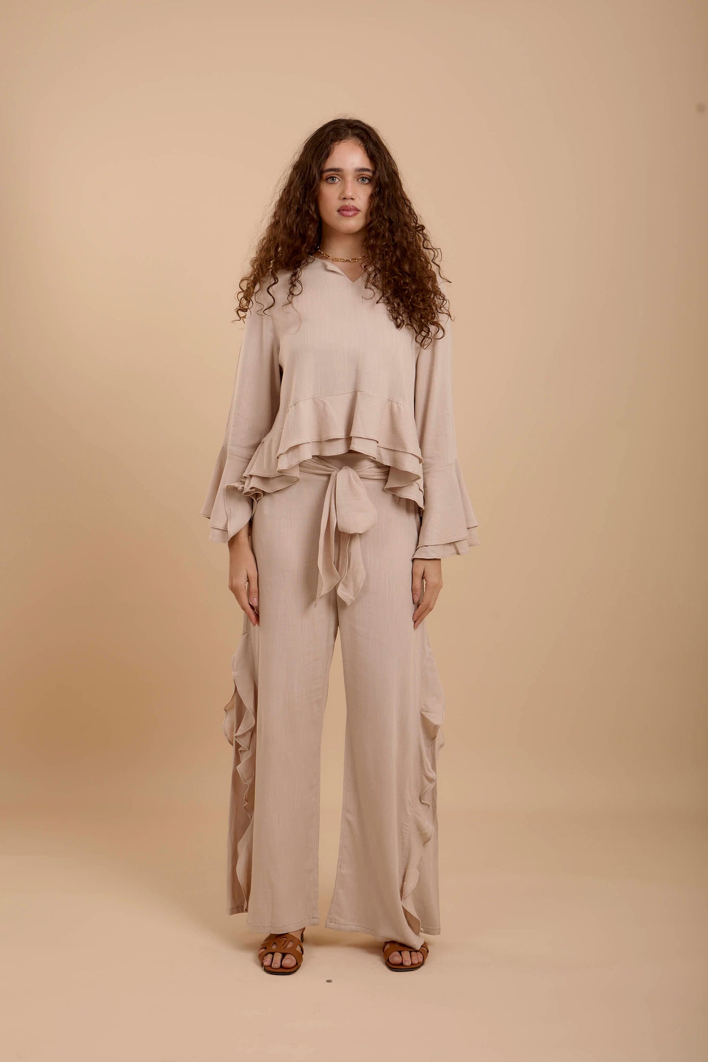 Beige Boho Long sleeve Top