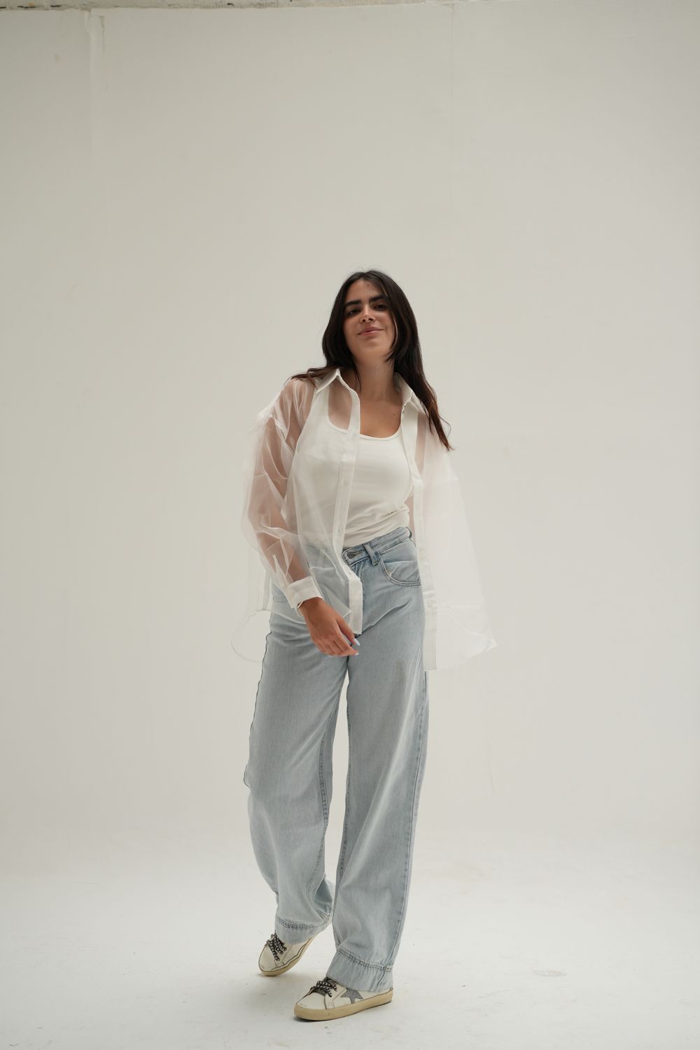 Oversized Sheer Shirt In White