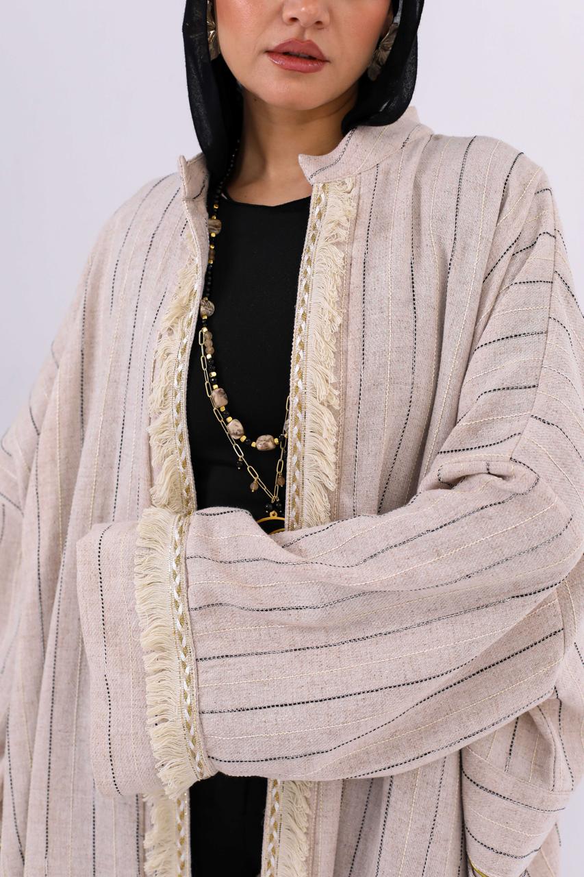 Persian Linen Cardigan In Black/Off White Stripes