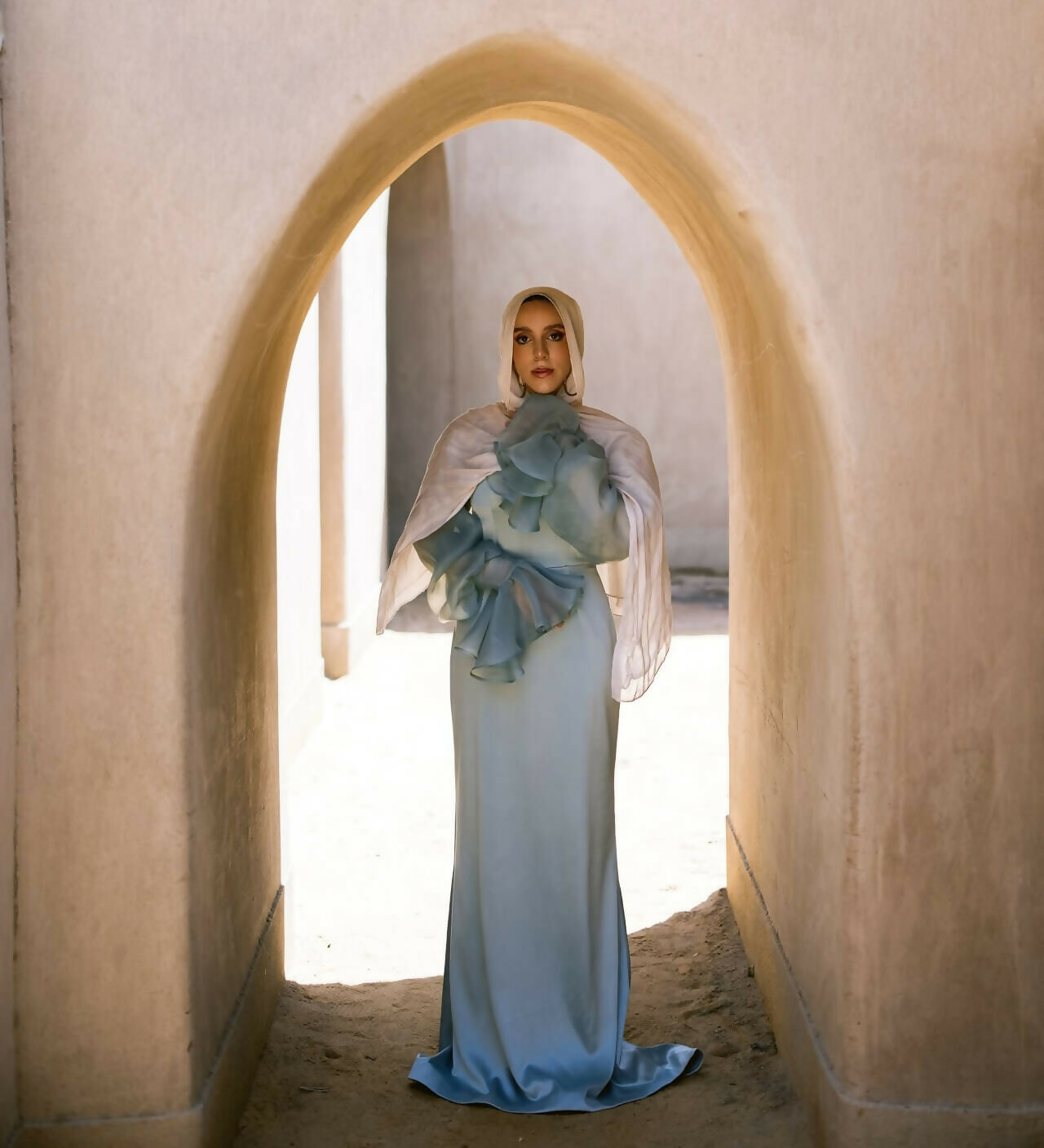 Maxi Satin With Puff Sleeve Organza Dress