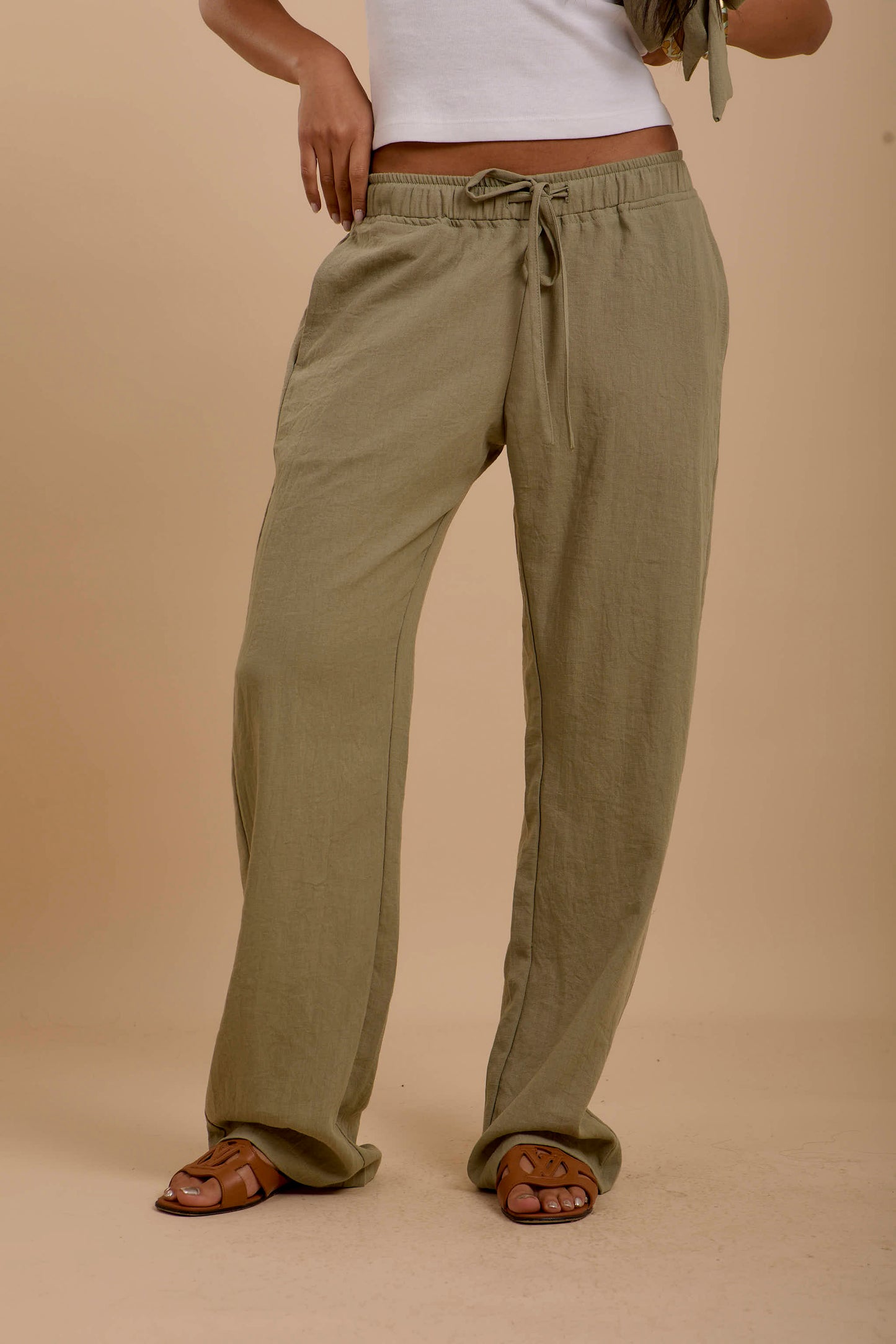Olive Loose Linen Pants