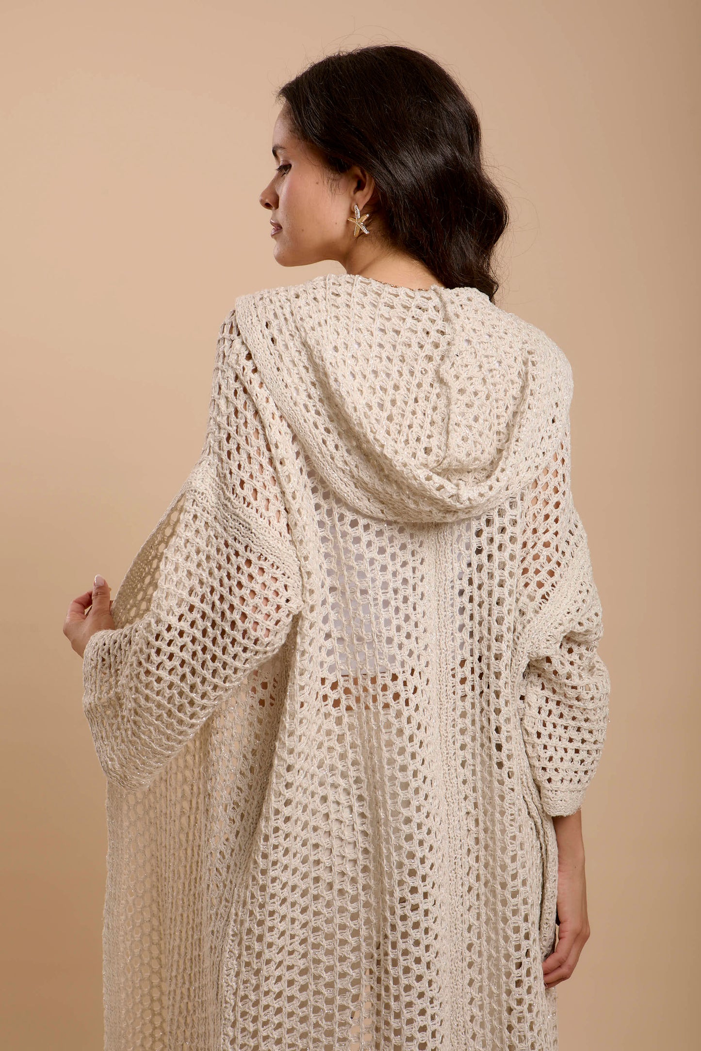 Metallic threads Crochet Jacket off-white