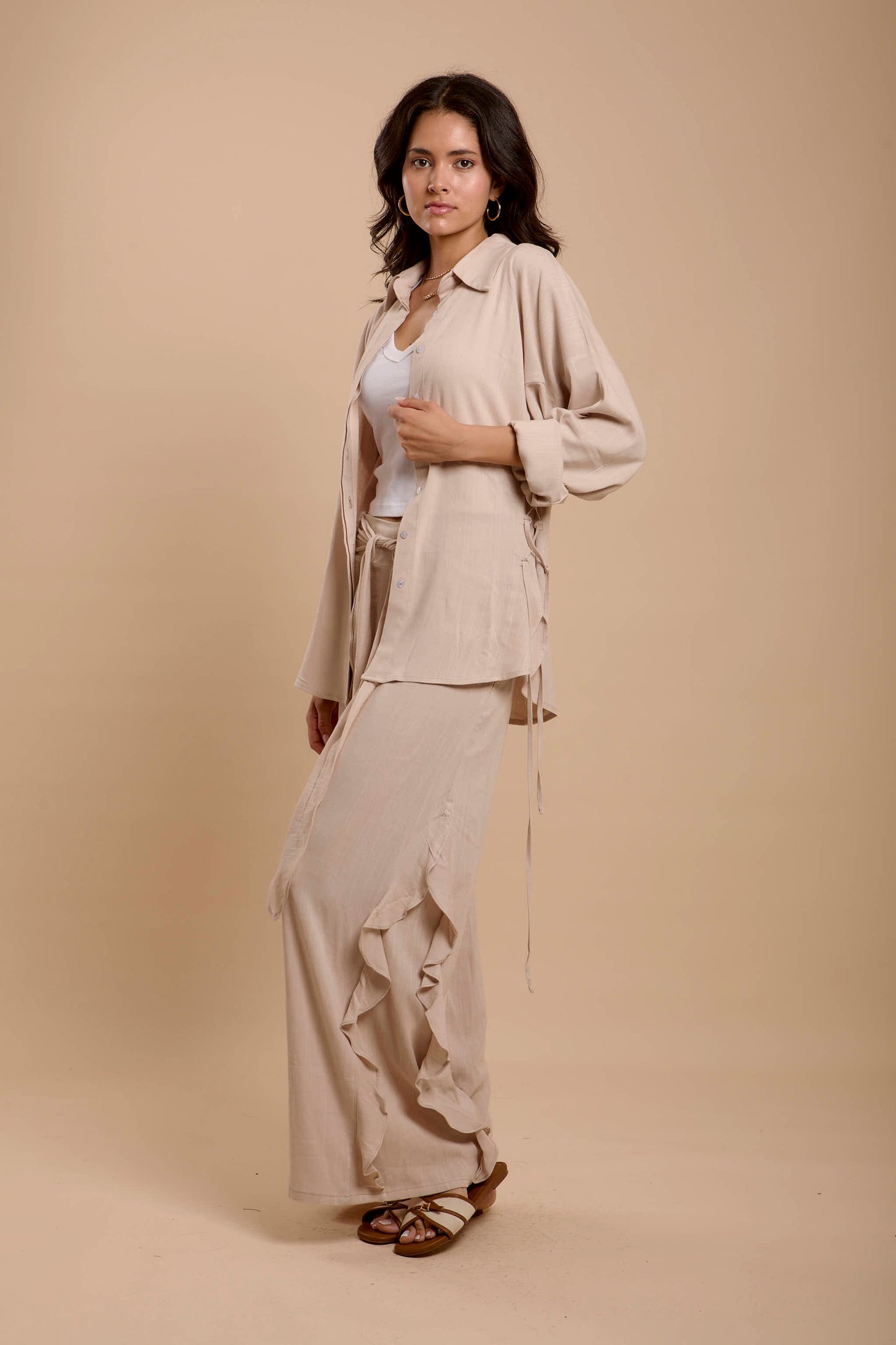 Beige Side sinching Shirt