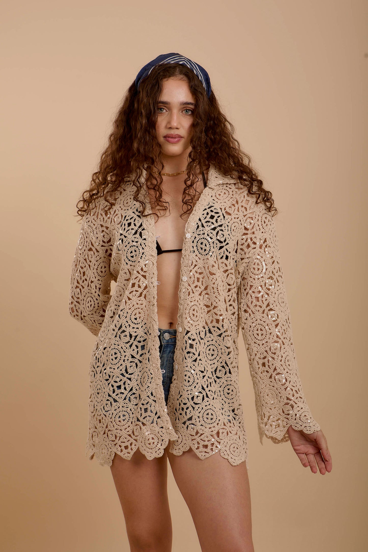 Long Sleeve crochet shirt/Cover-up
