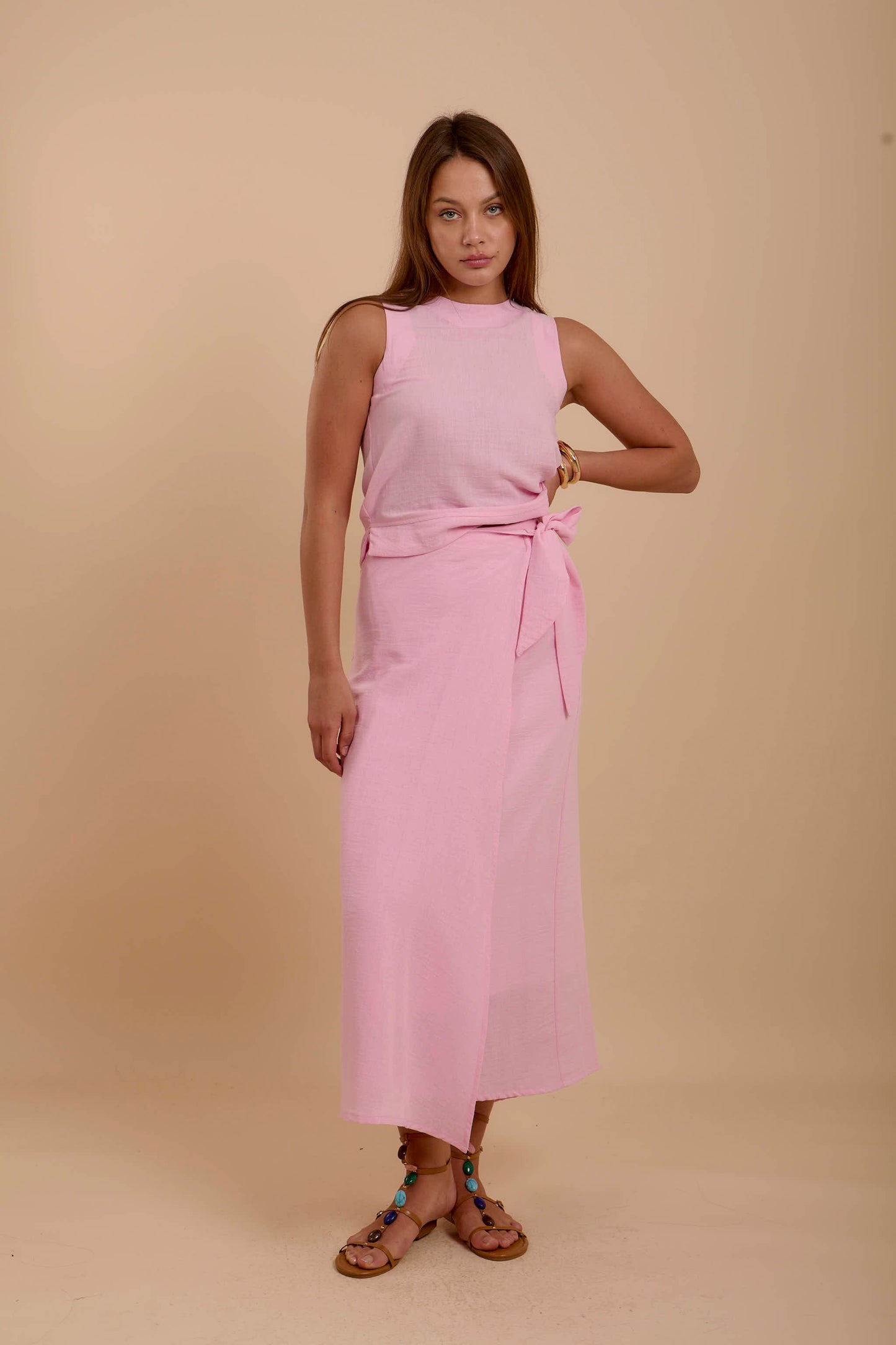 Pink Linen Sleeveless Top
