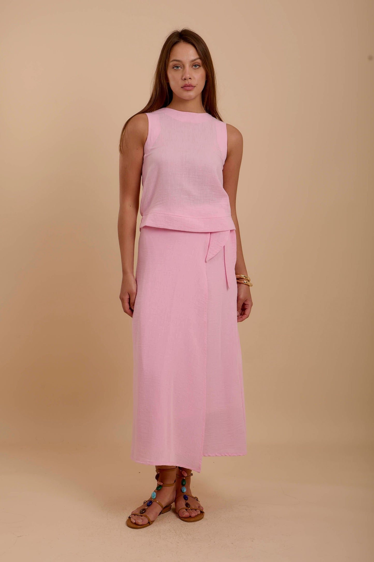 Pink Linen Sleeveless Top