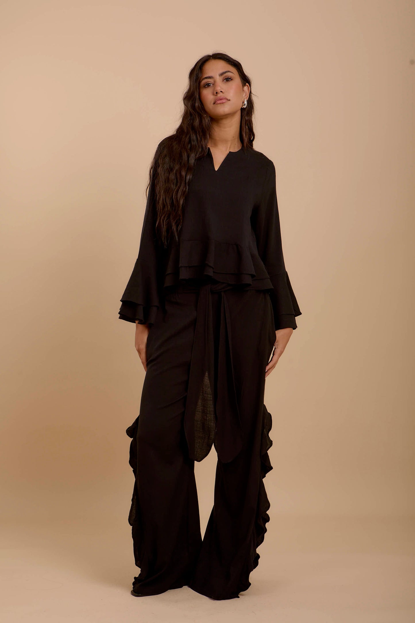 Black side ruffles Pants