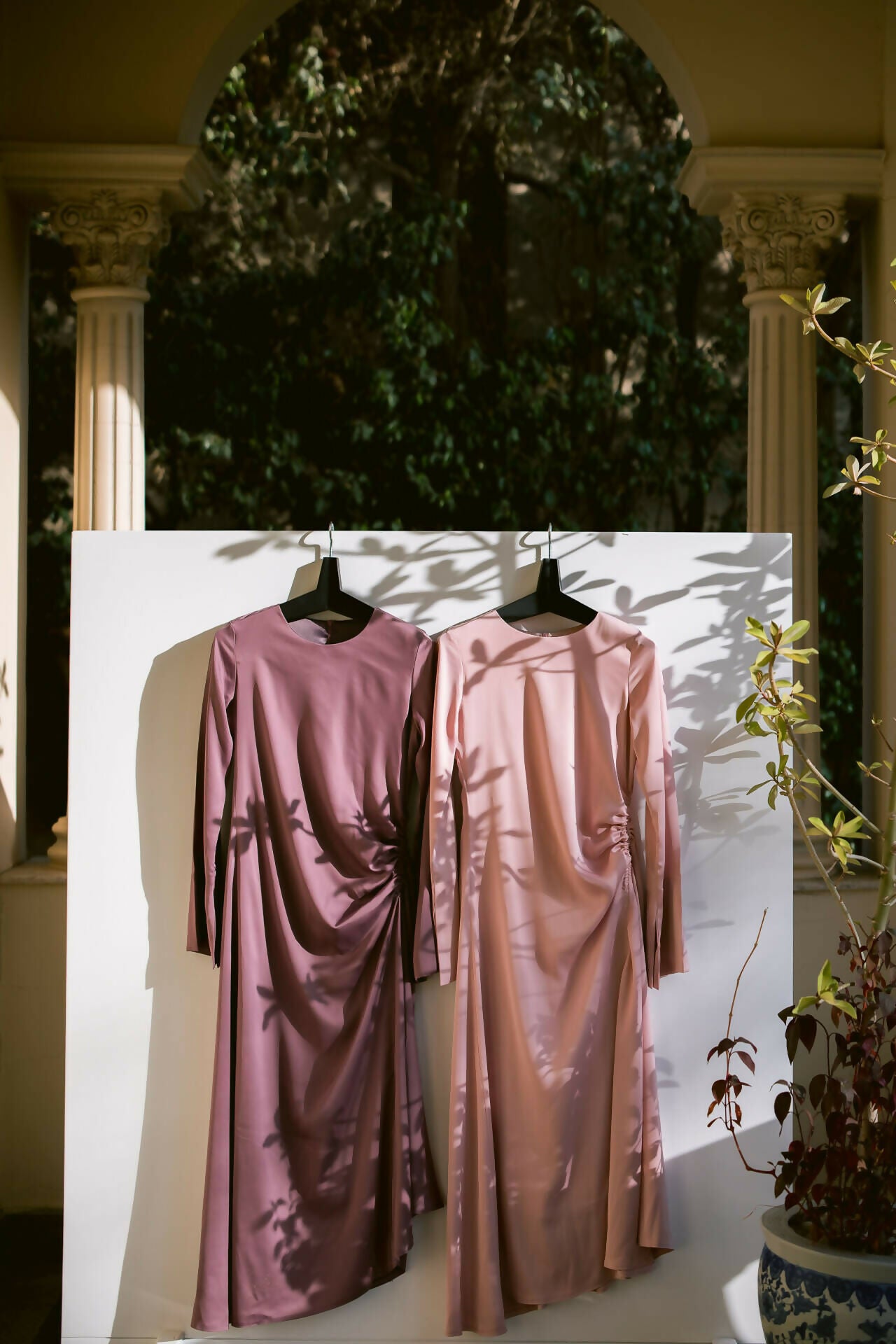 Maxi Satin Dress With Side Gathering