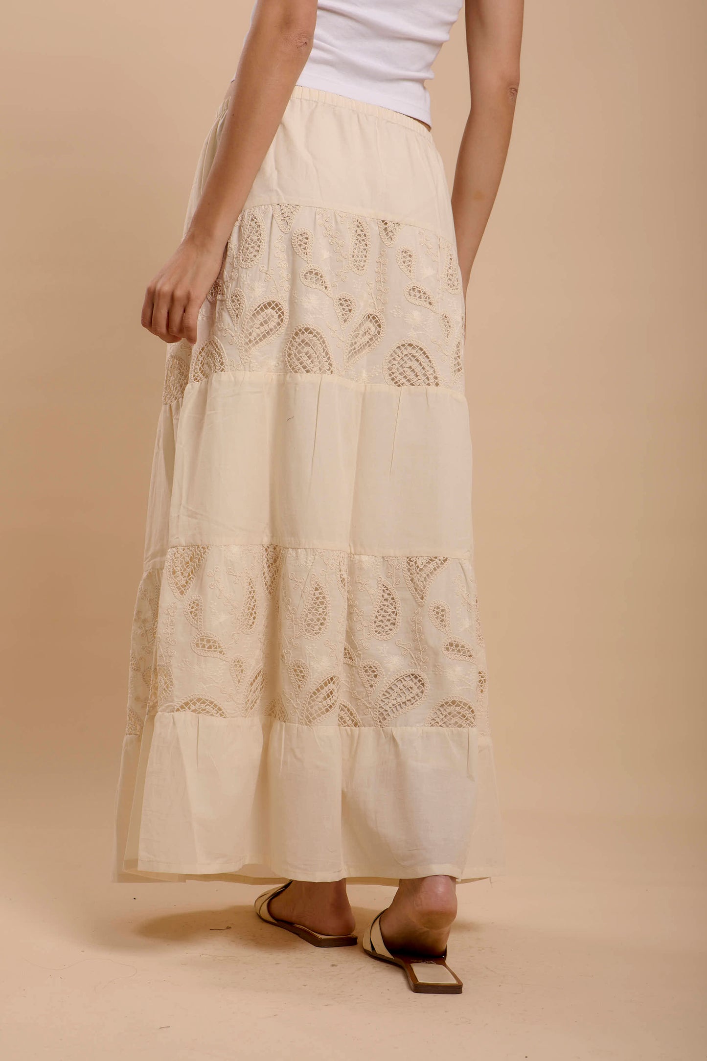 Hippie Beige Embro Skirt