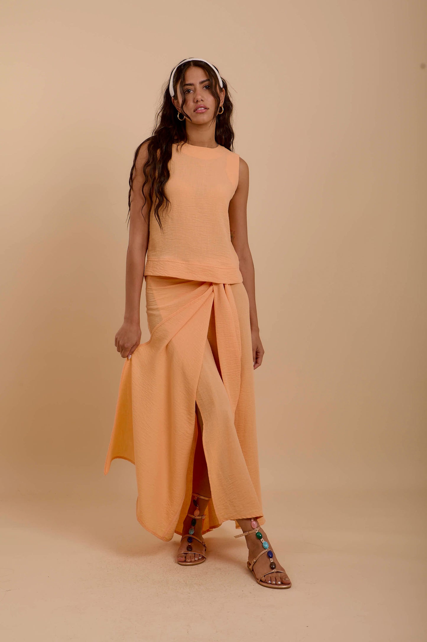 Orange Linen Sleeveless Top
