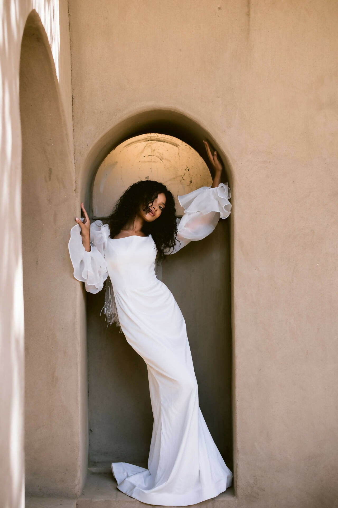 Maxi Satin With Puff Sleeve Organza Dress