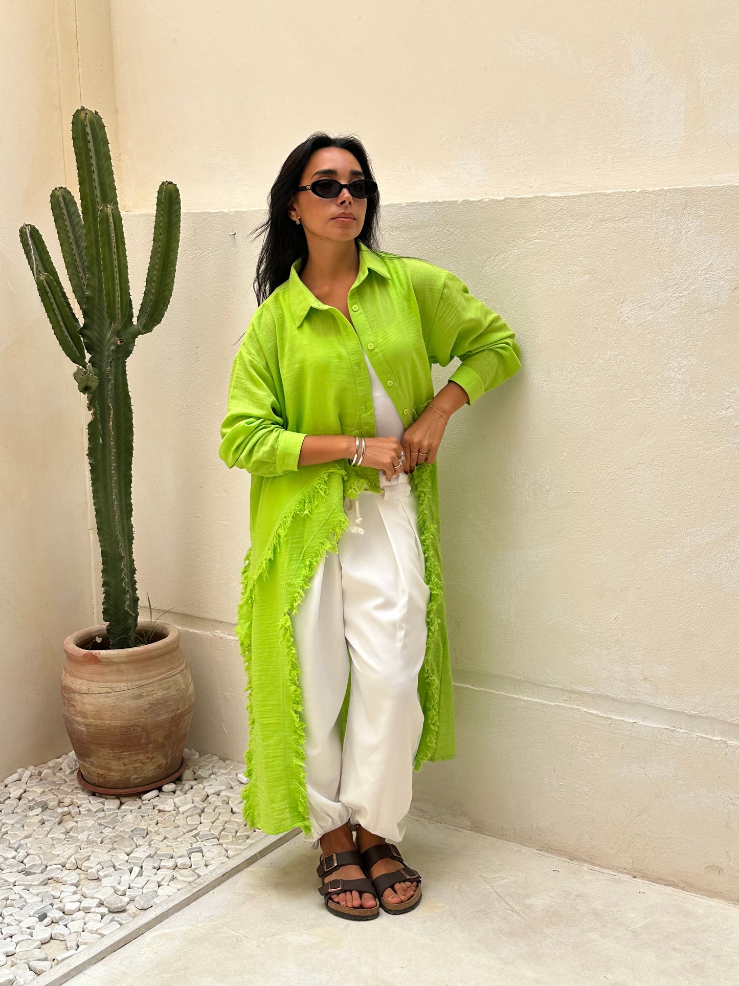 Fringed Sided Shirt in Apple Green