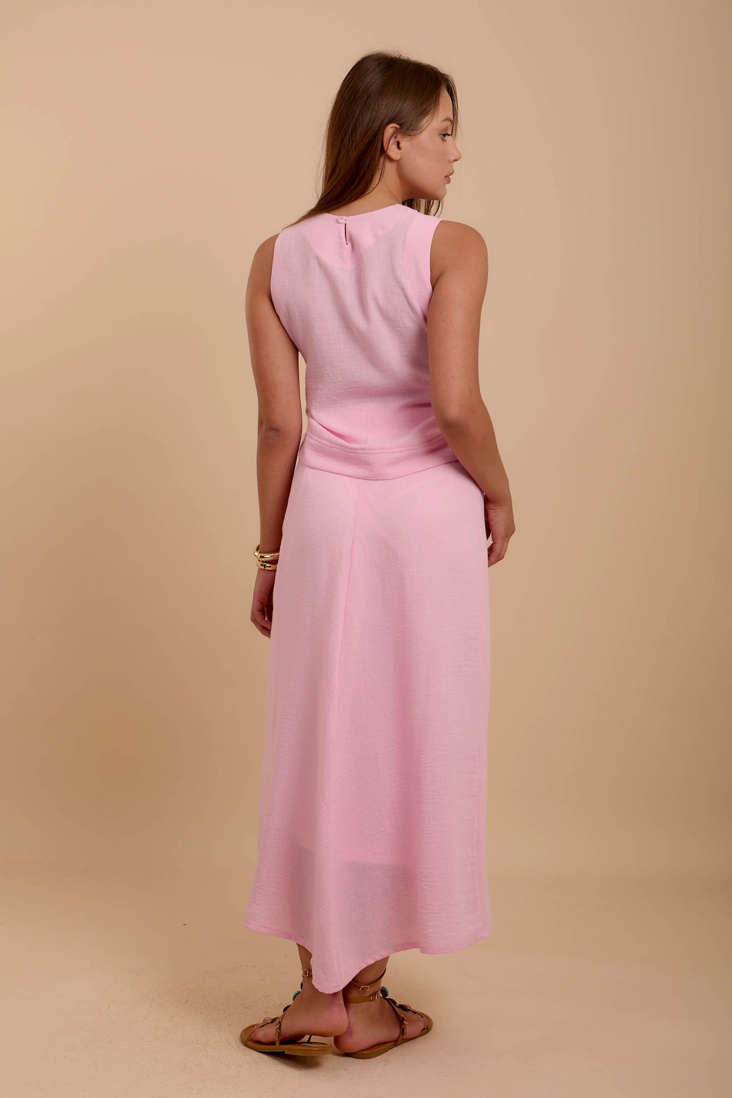 Pink Linen Sleeveless Top