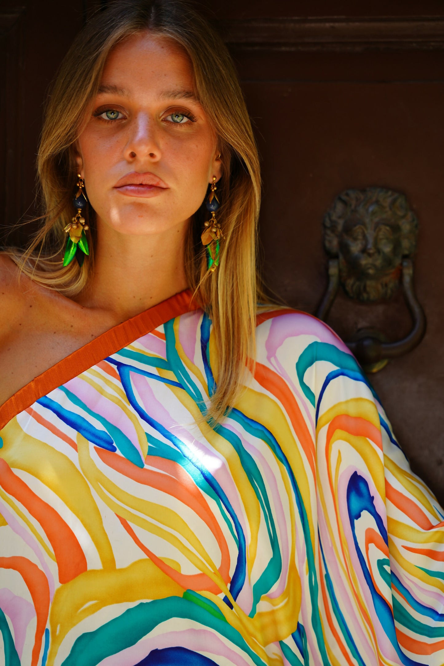 Multi Color Satin - One Shoulder Kaftan