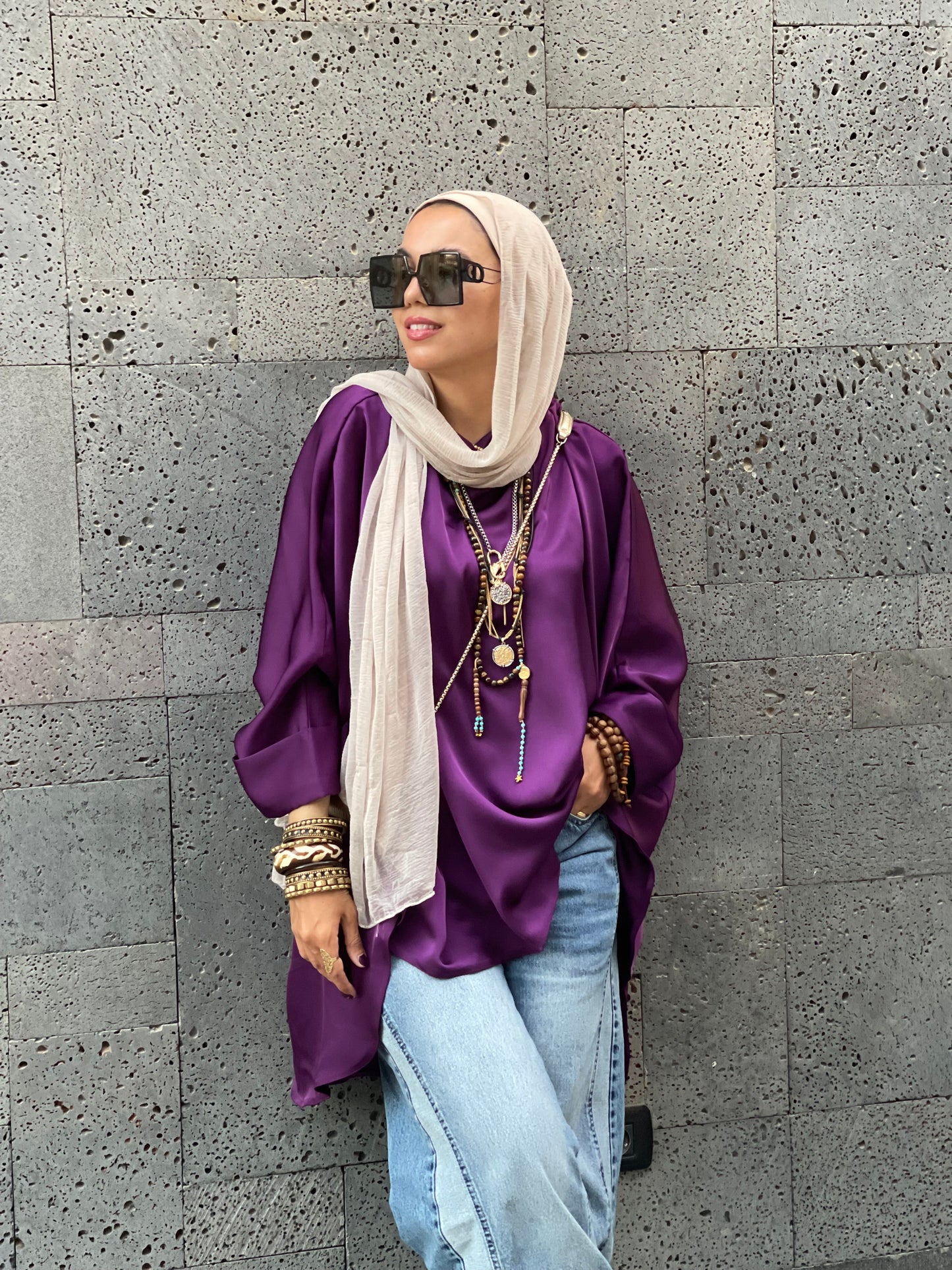 Purple satin poncho( it’s not allowed to order multiple satin item to try)