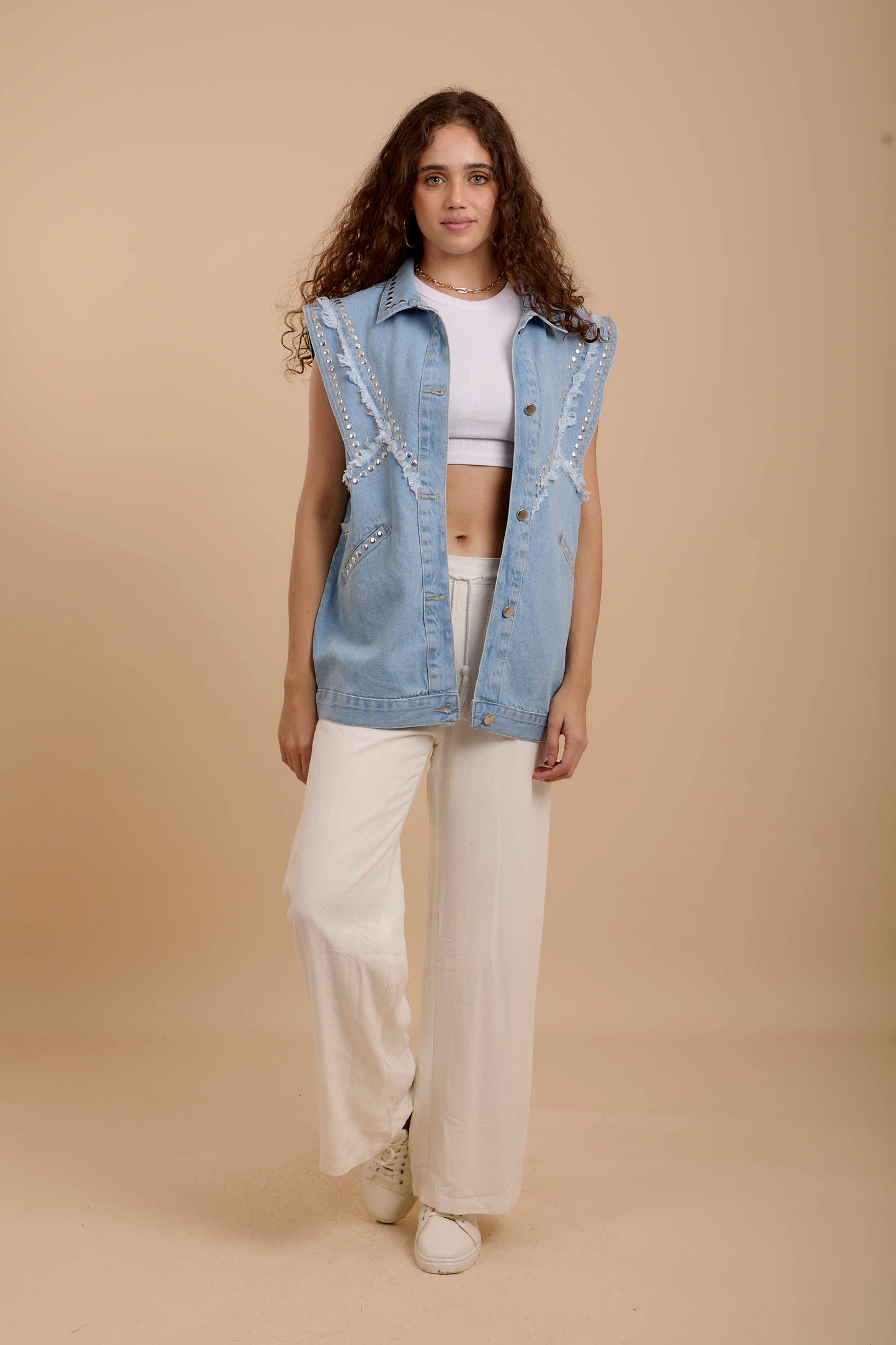 Blue Denim Vest with studs
