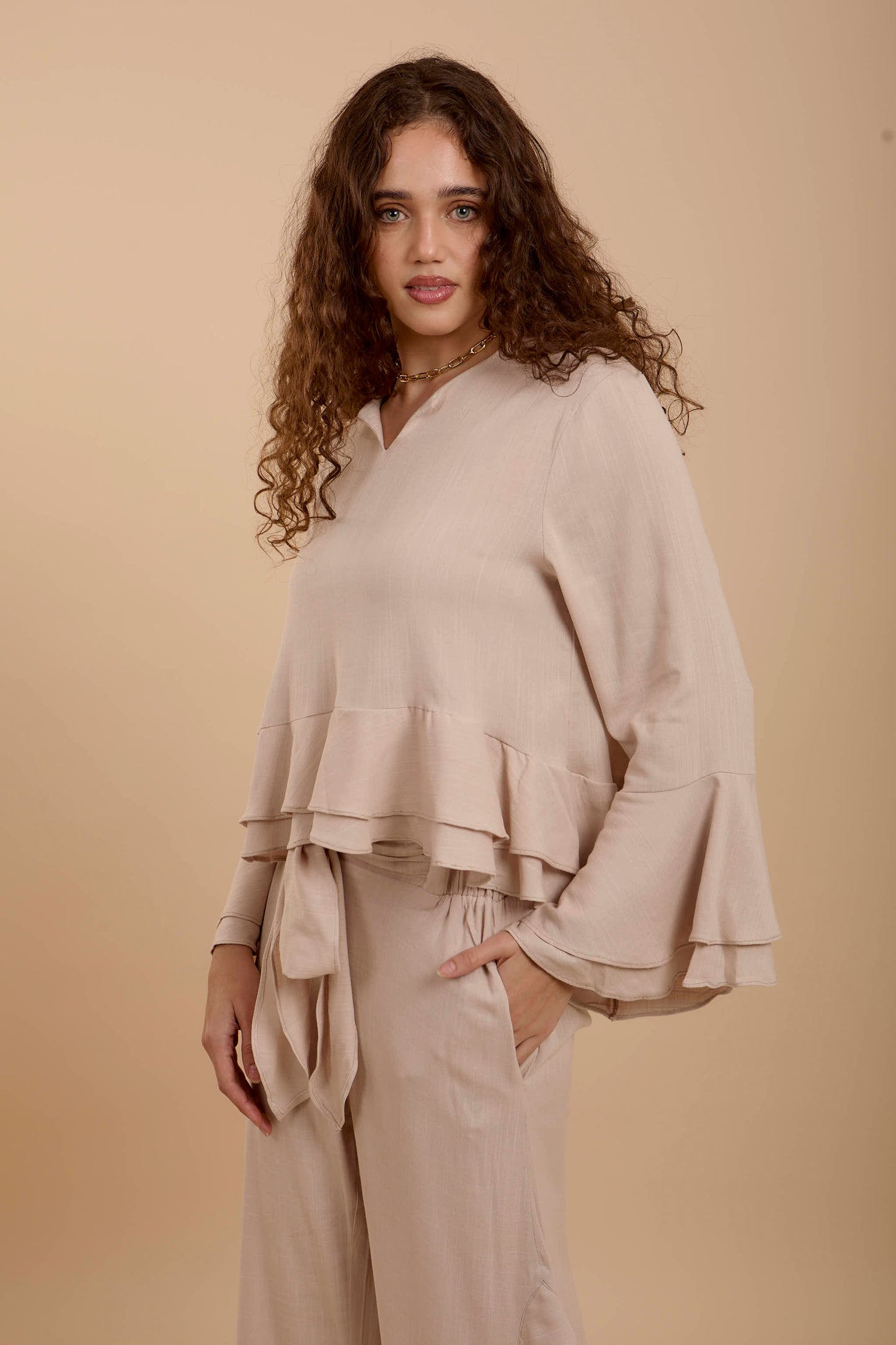 Beige Boho Long sleeve Top