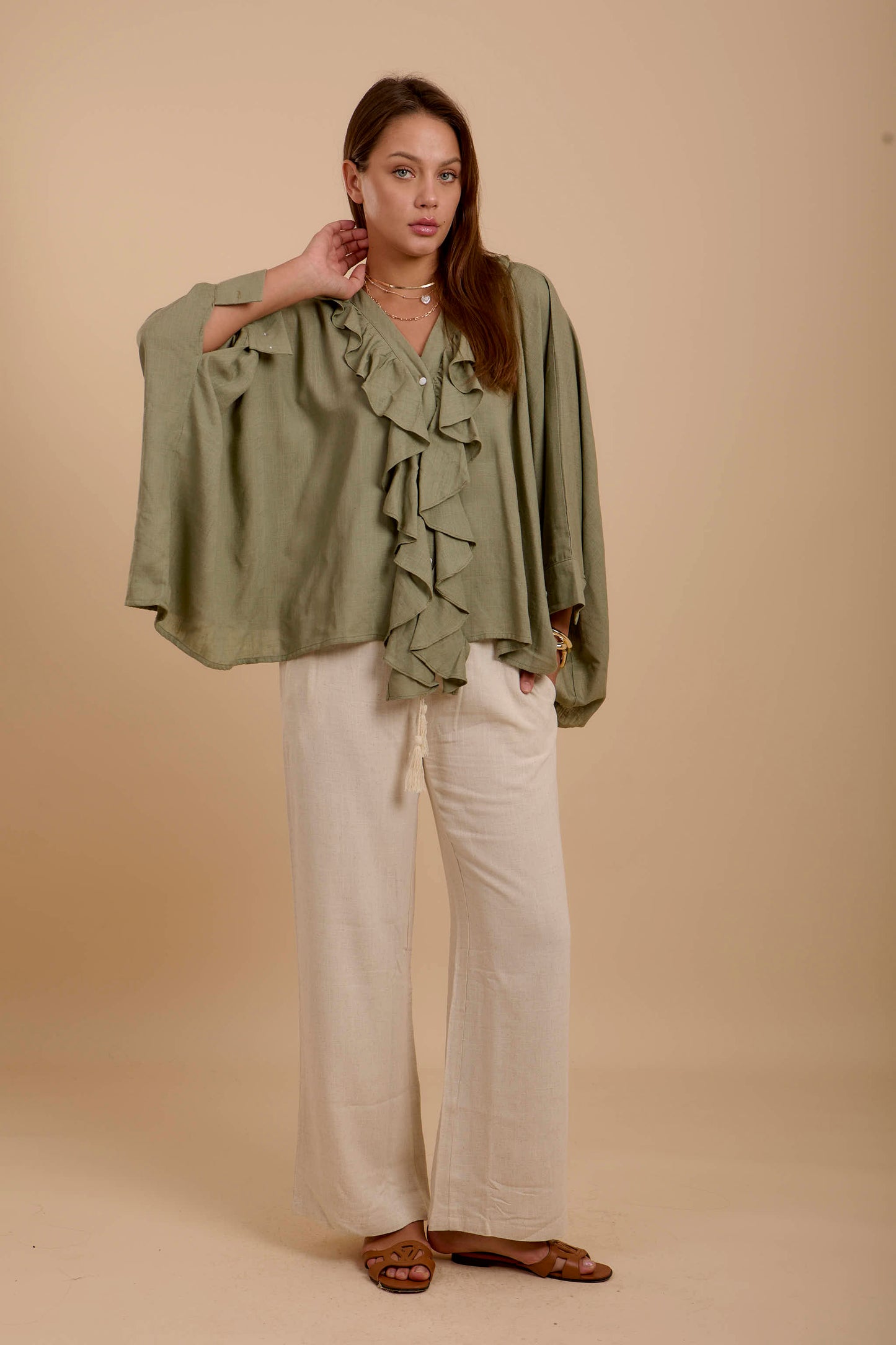 Ruffles Boho Matcha-Mint shirt