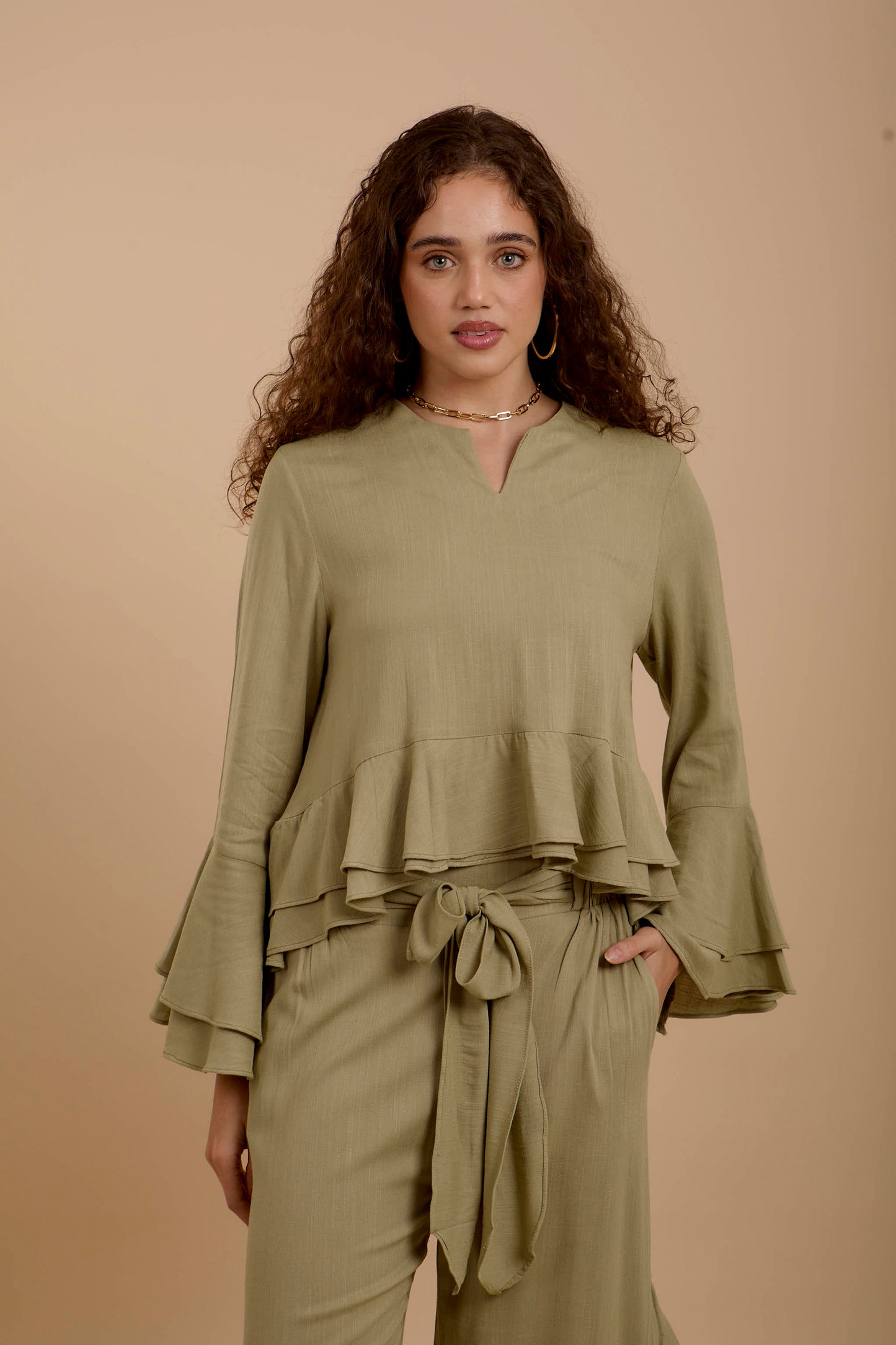 Olive Boho Long sleeve Top