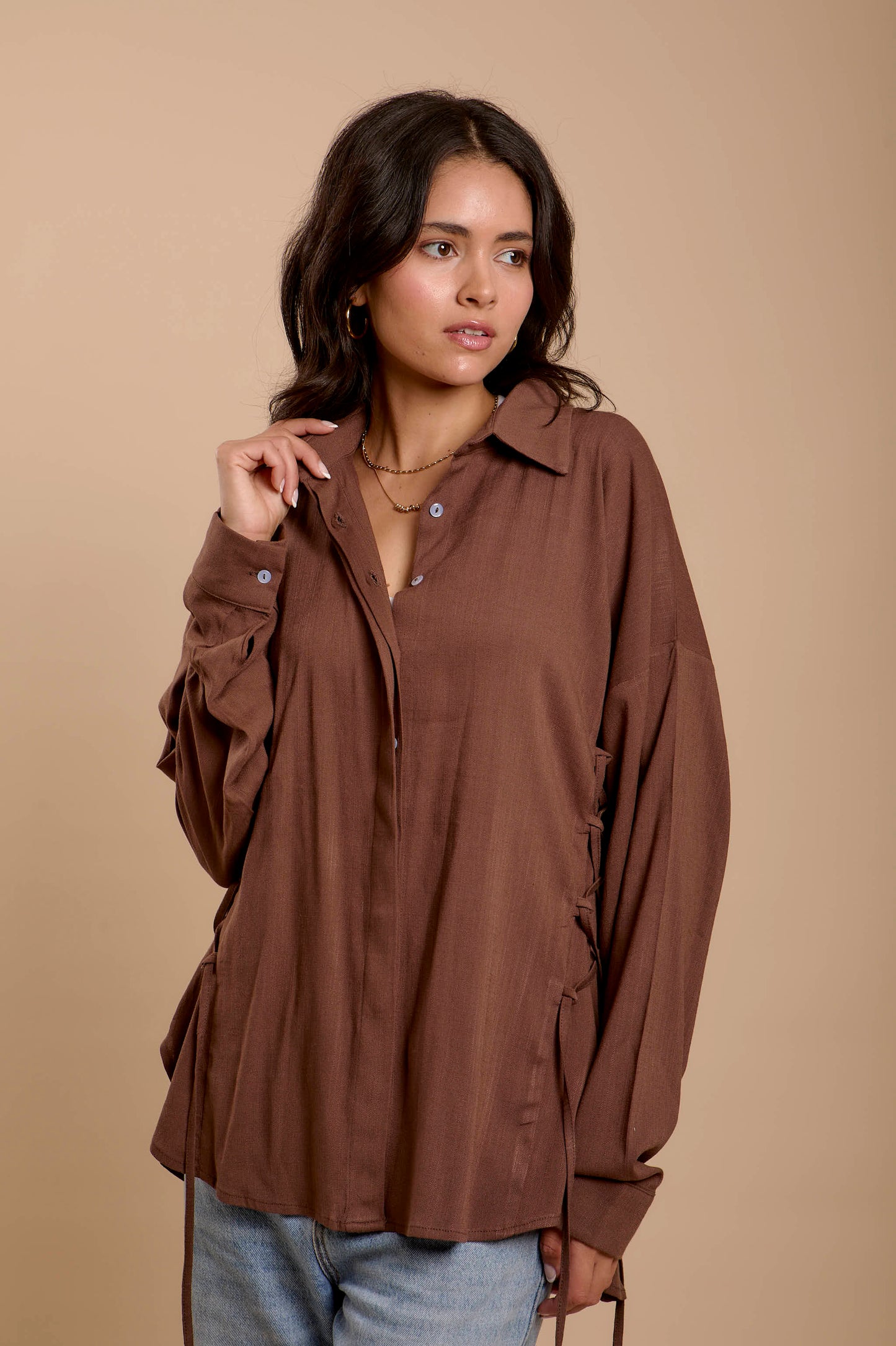 Brown Side sinching Shirt