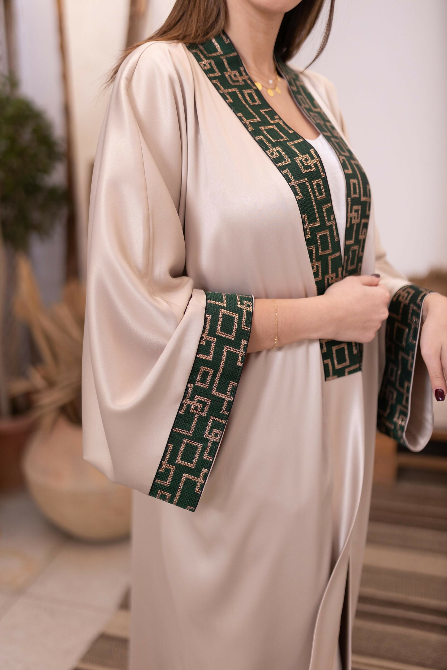 Beige Kaftan (Green/Golden)