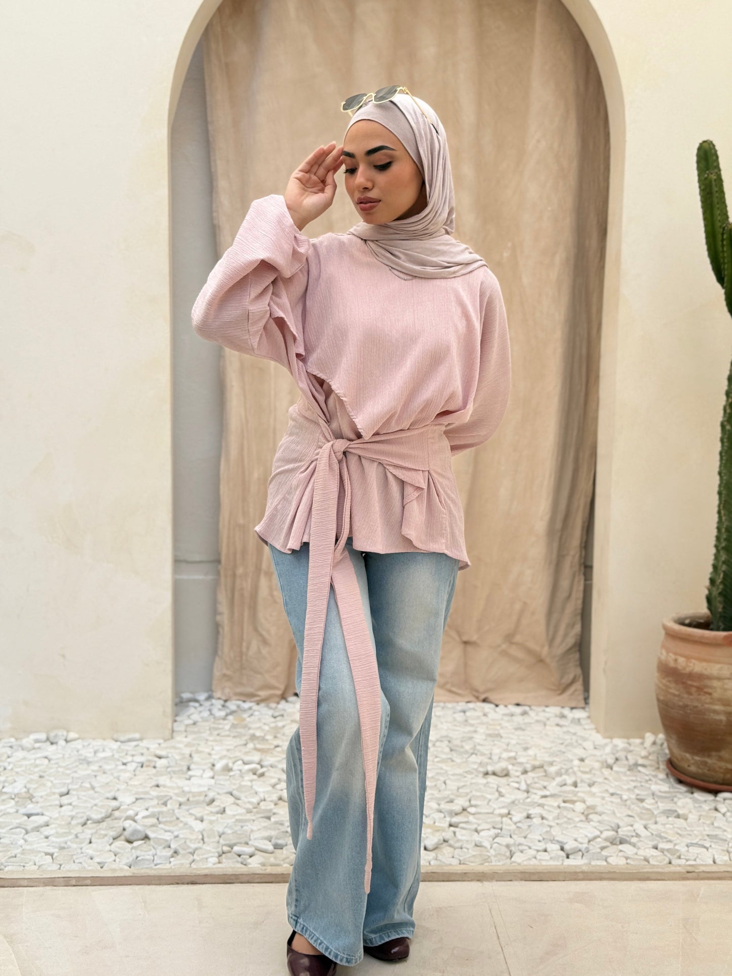 Elegant Twist Blouse In Pink