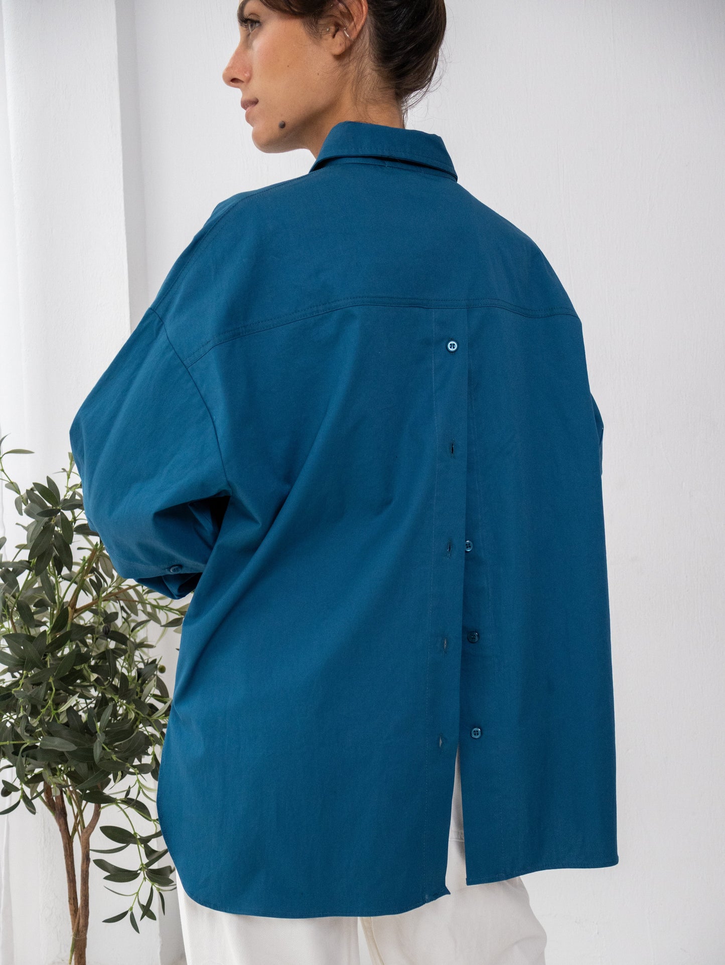 Buttoned Ease Chemise in Petroleum