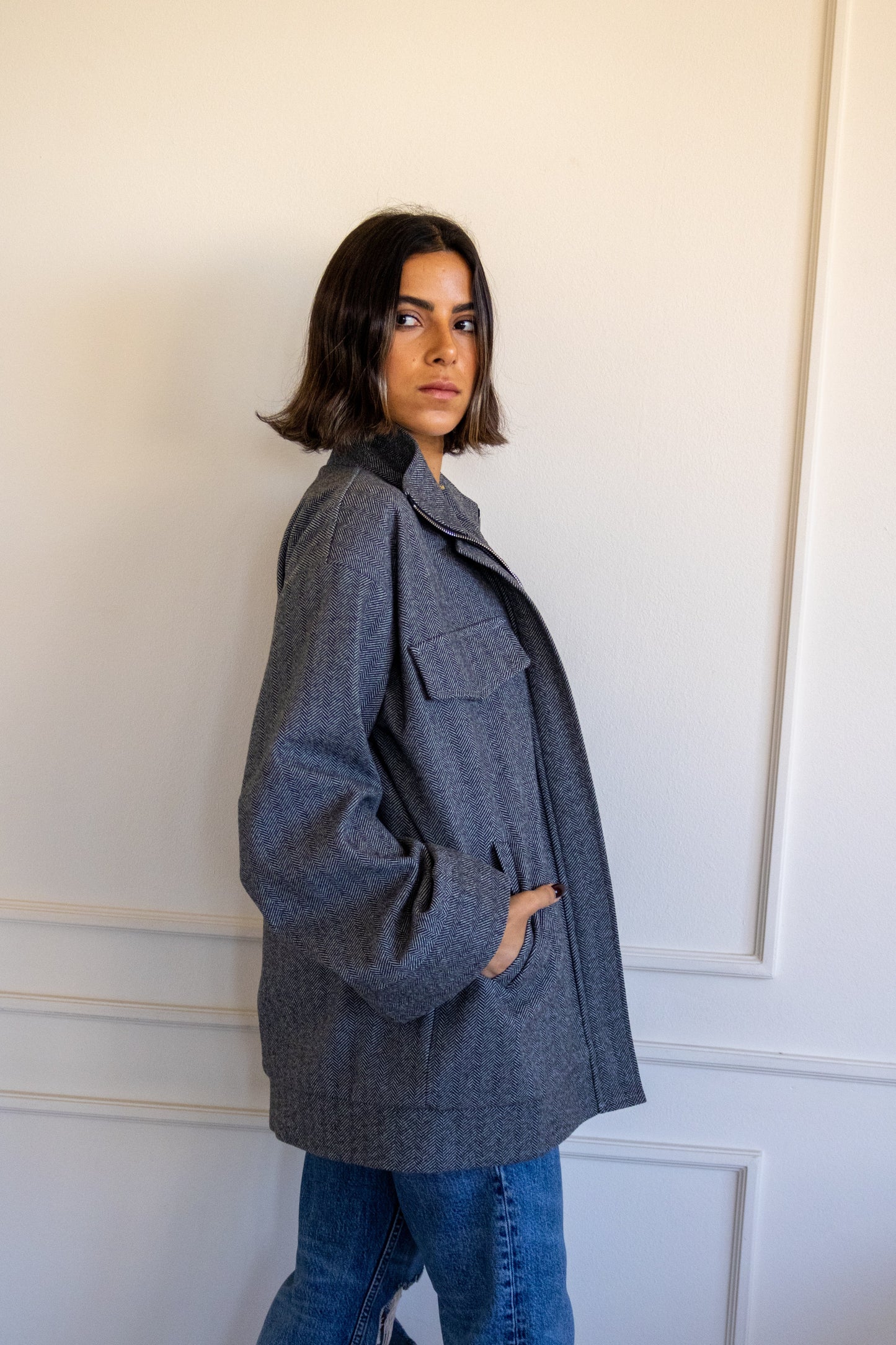 Off To The Races Bomber Jacket in Grey