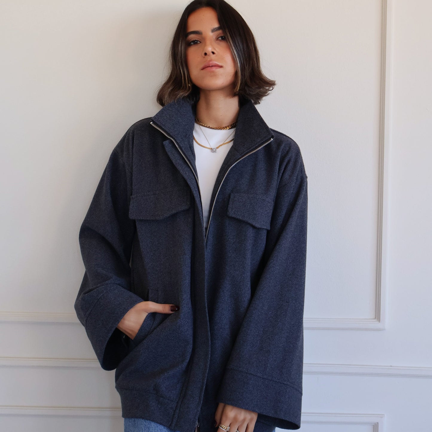 Off To The Races Bomber Jacket in Navy