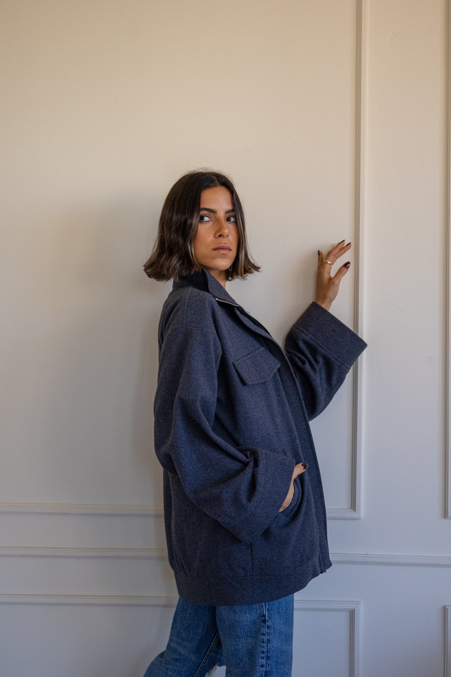 Off To The Races Bomber Jacket in Navy