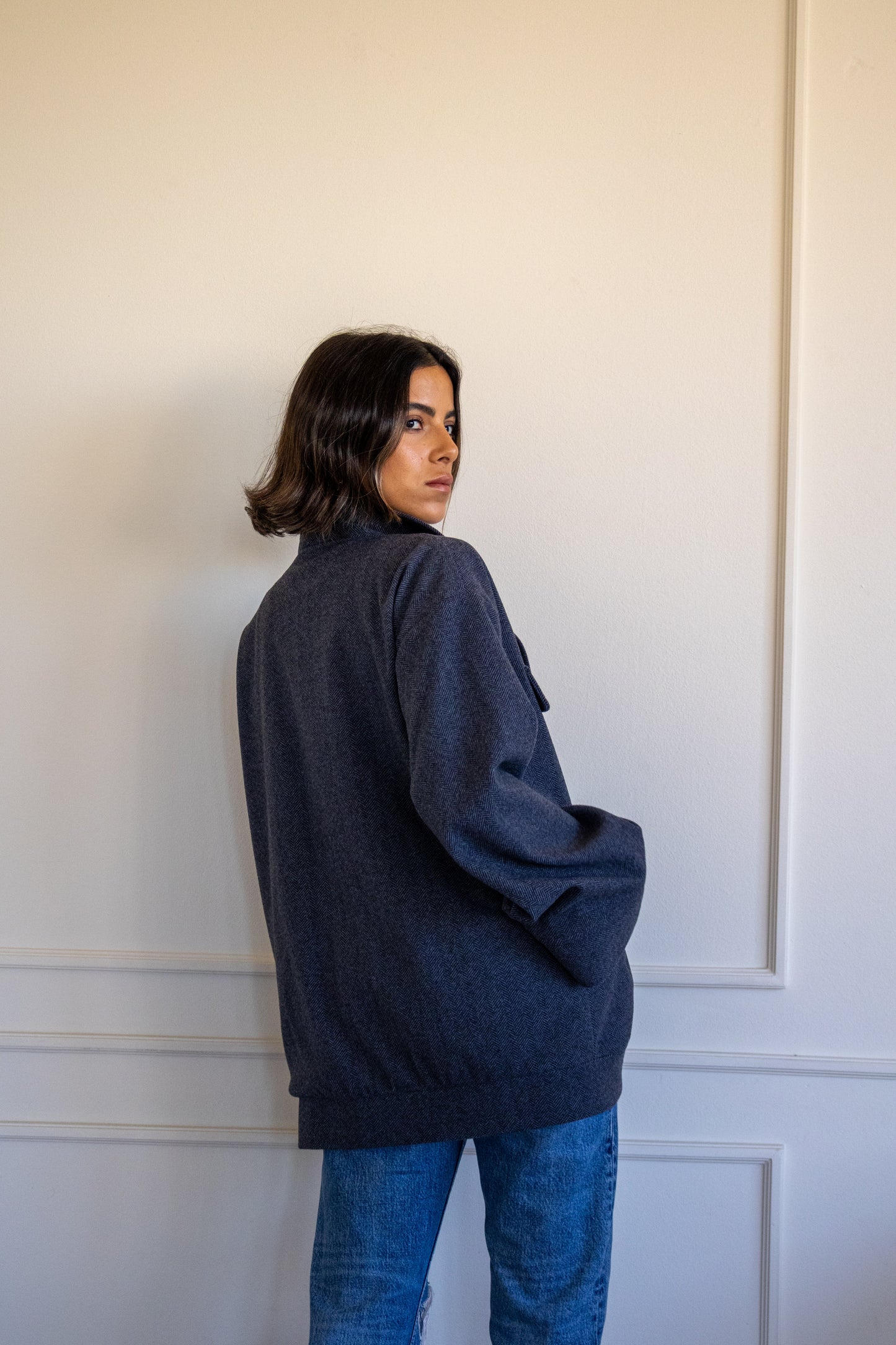 Off To The Races Bomber Jacket in Navy