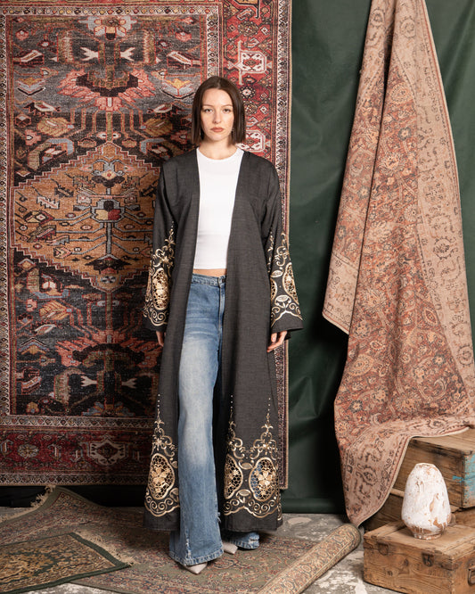 EMBRO-STUDDED DENIM KAFTAN