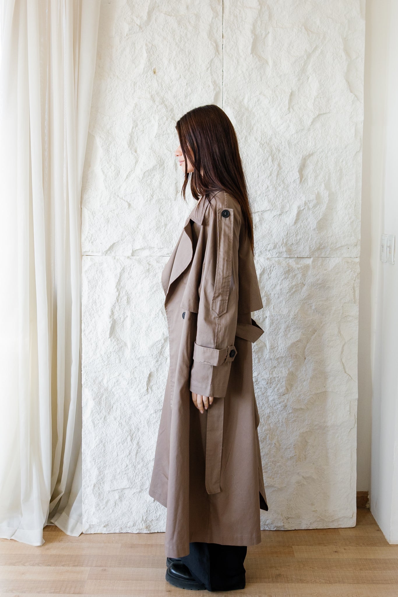 Longline Trench Coat - Coffee Brown