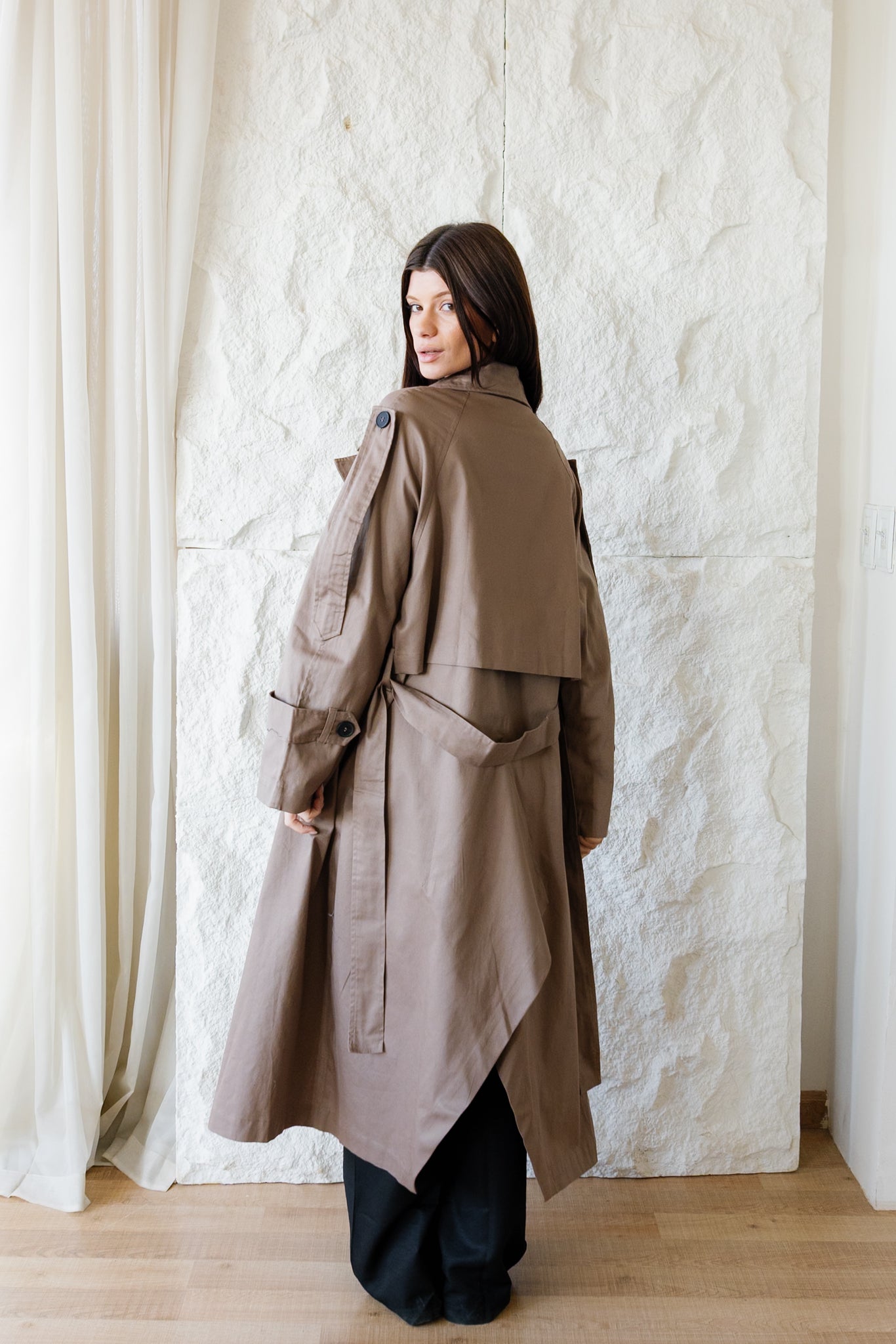 Longline Trench Coat - Coffee Brown