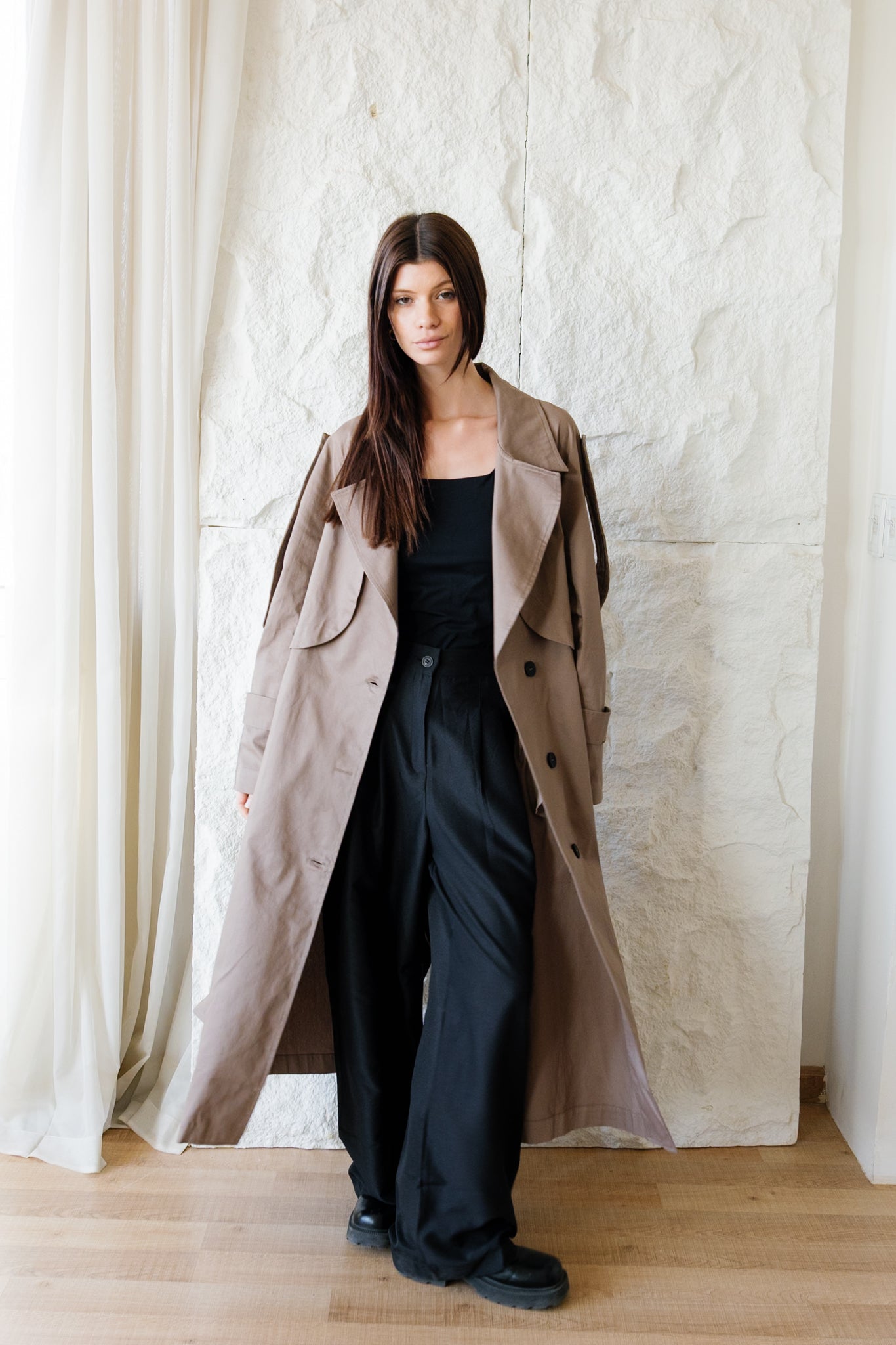 Longline Trench Coat - Coffee Brown