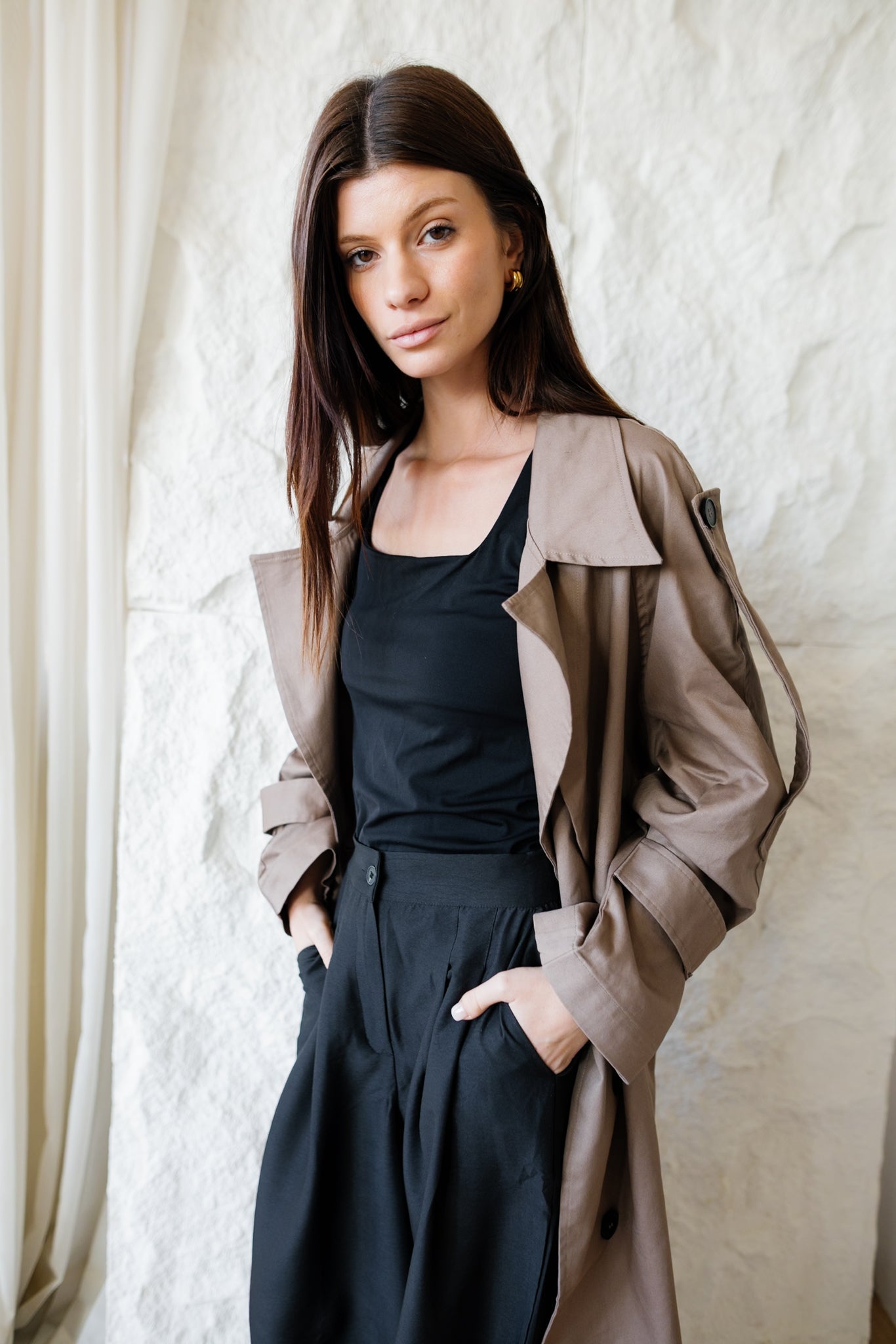 Longline Trench Coat - Coffee Brown