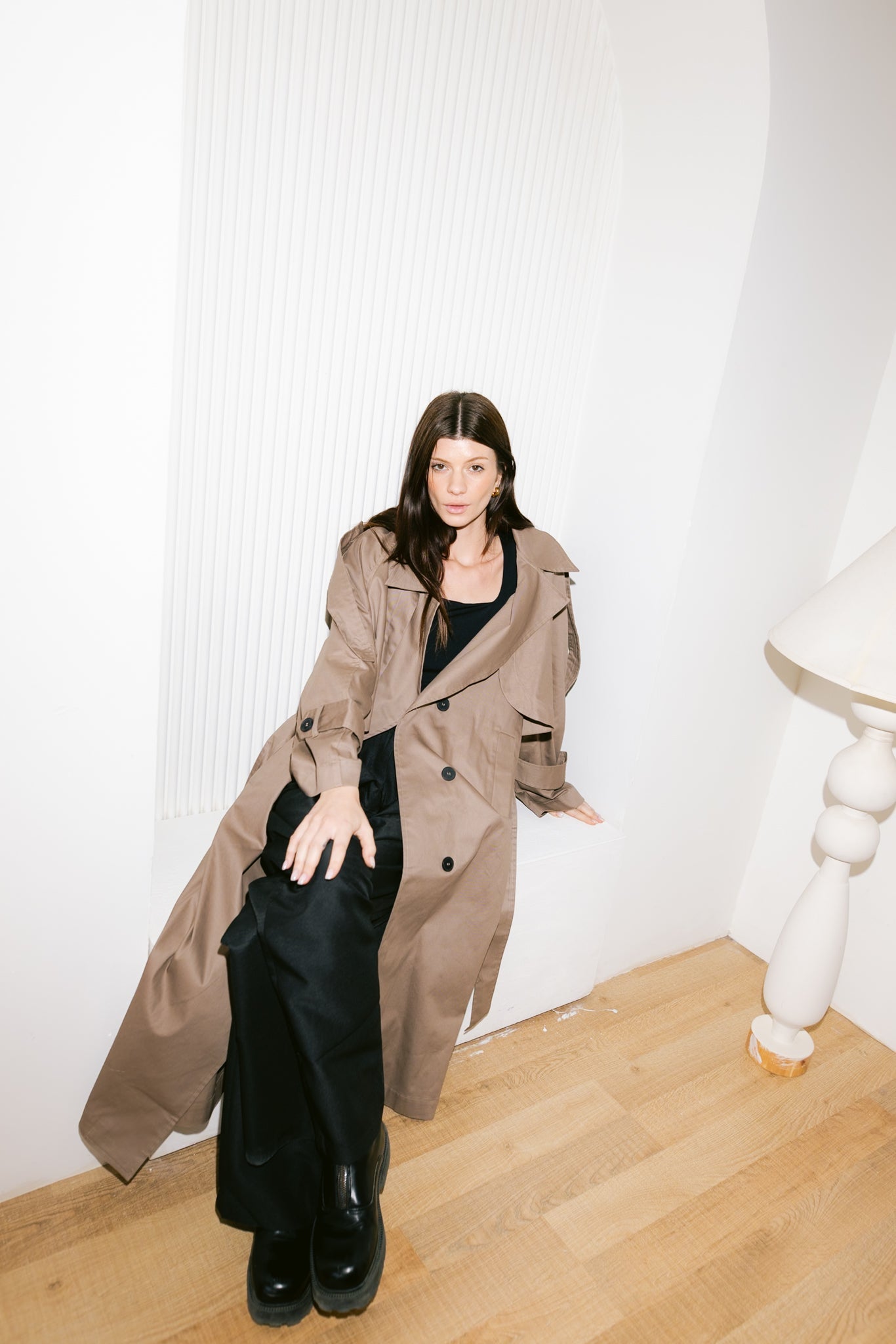 Longline Trench Coat - Coffee Brown