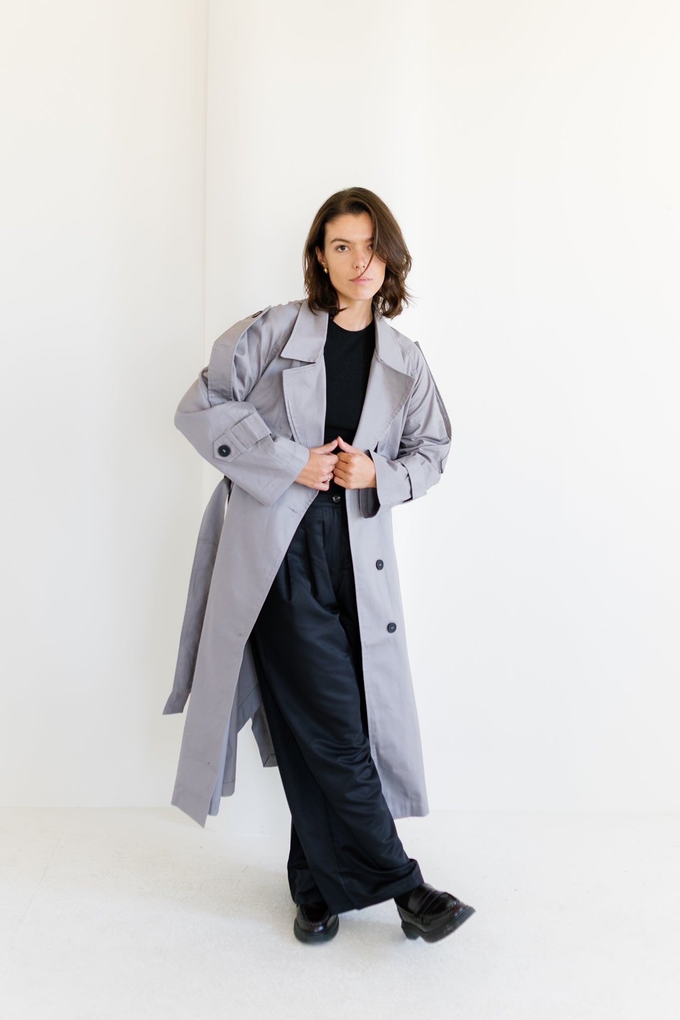 Longline Trench Coat - Grey