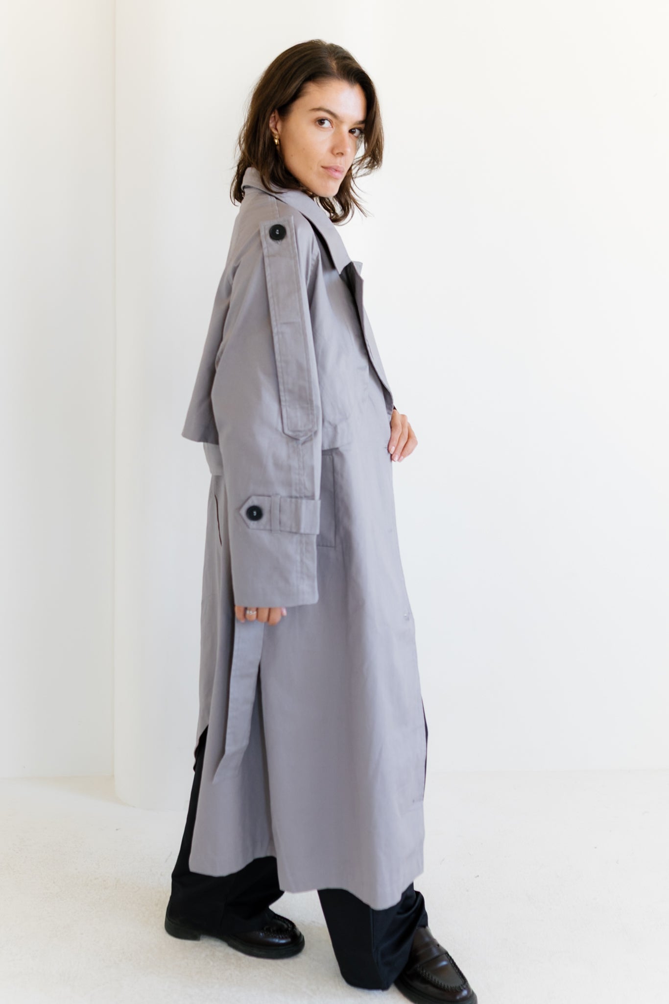 Longline Trench Coat - Grey