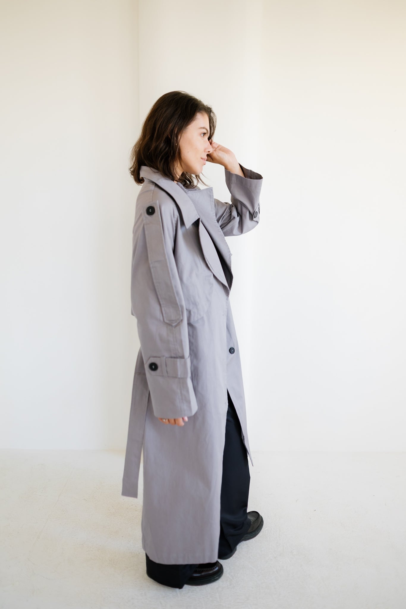 Longline Trench Coat - Grey