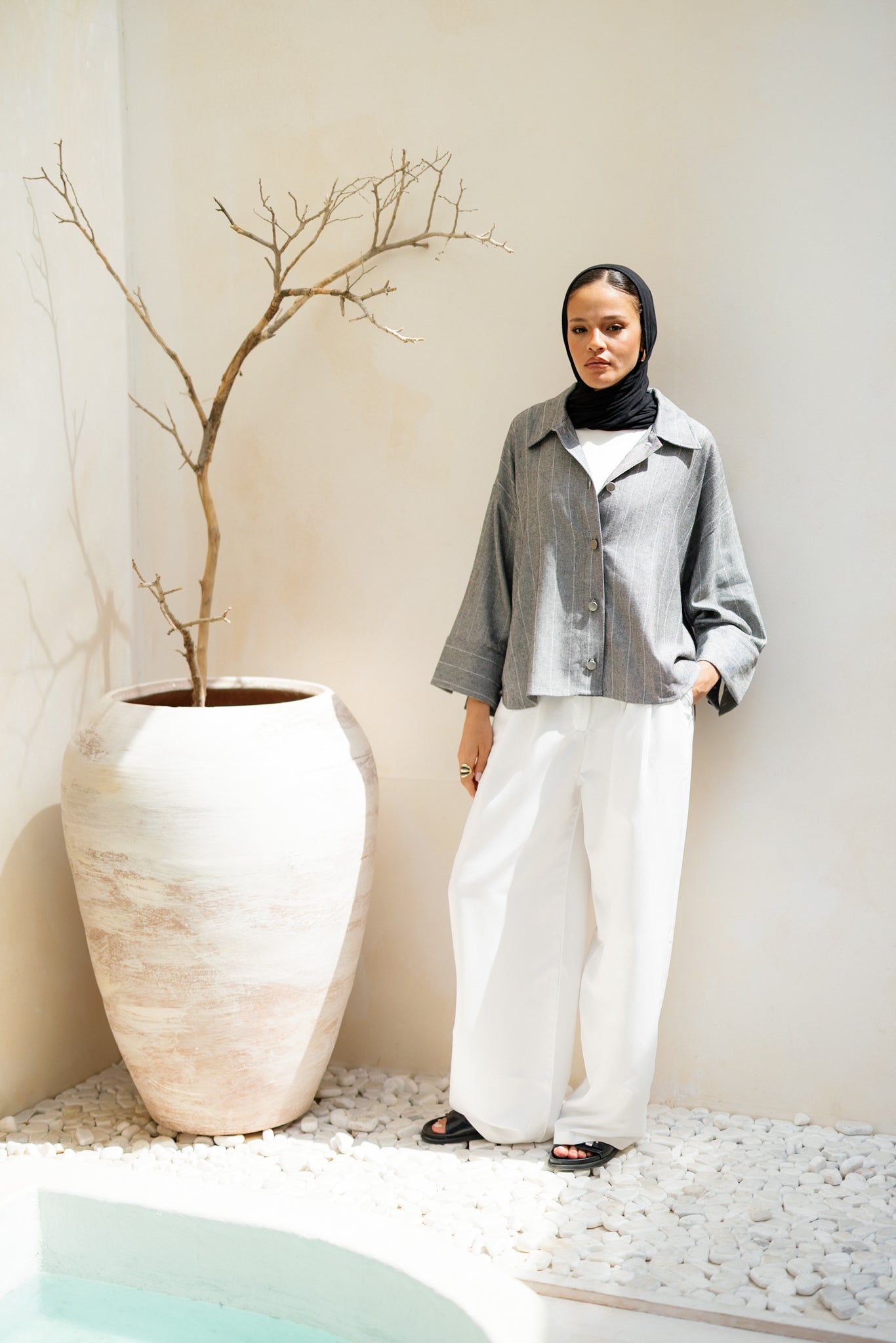 Striped Linen Shirt - Dark Grey