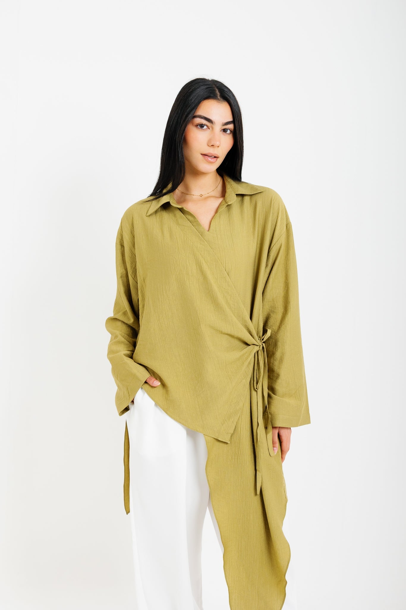 Tied Up Asymmetrical Top - Pistachio
