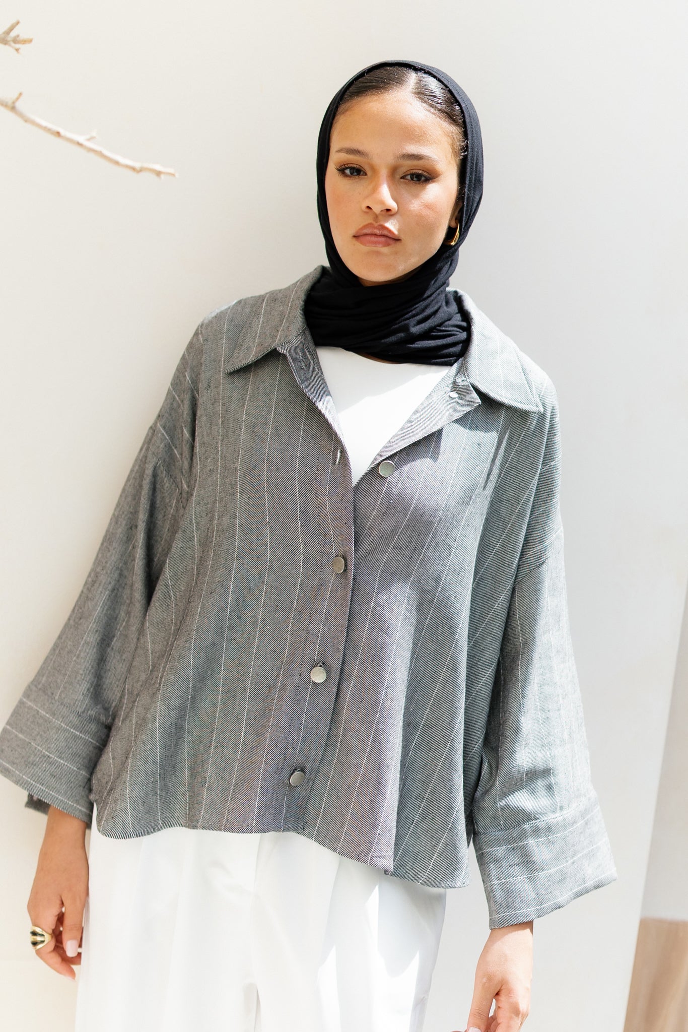 Striped Linen Shirt - Dark Grey