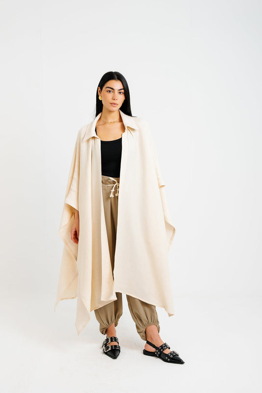 Shimmery Ribbed Kimono - Creme