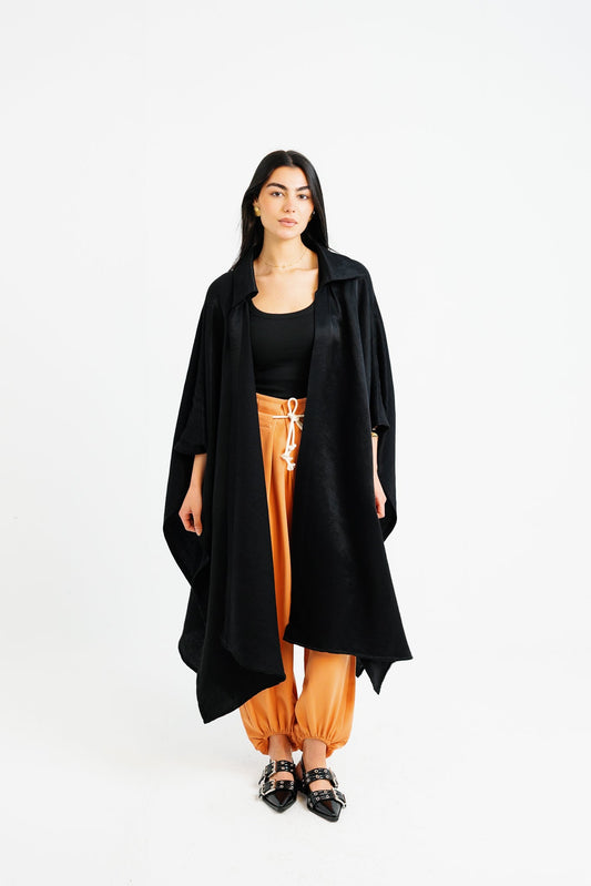 Shimmery Ribbed Kimono - Black