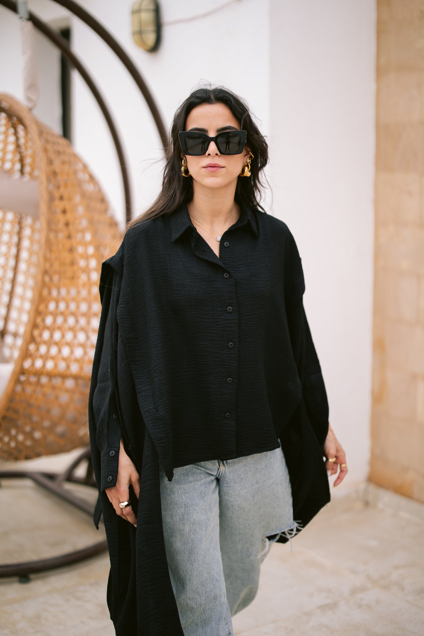 Layered Textured Shirt - Black