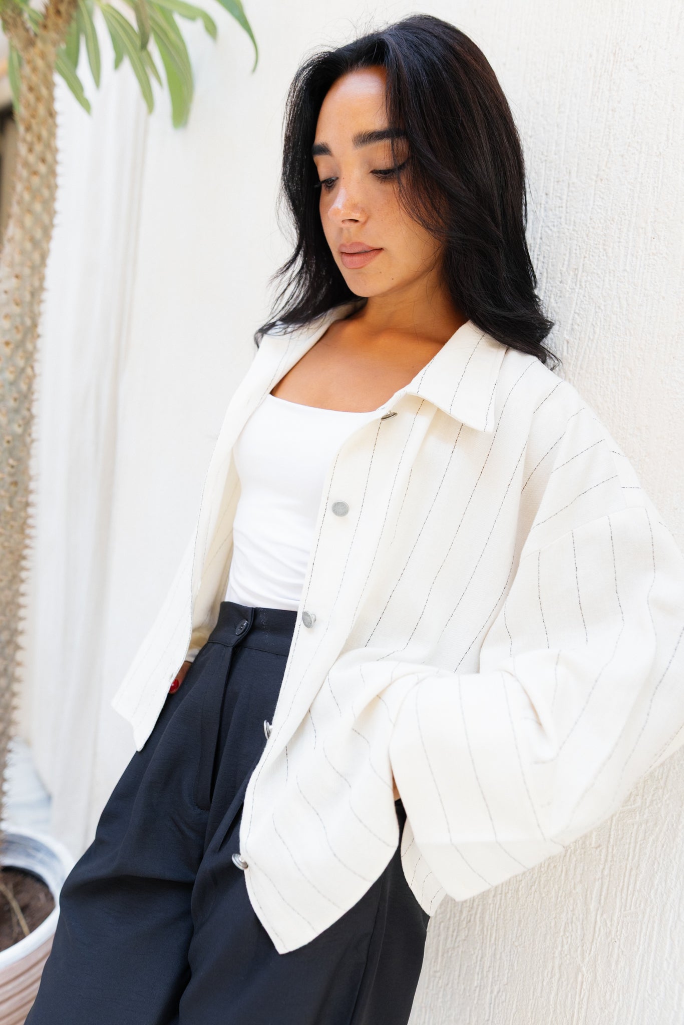 Striped Linen Shirt - Creme