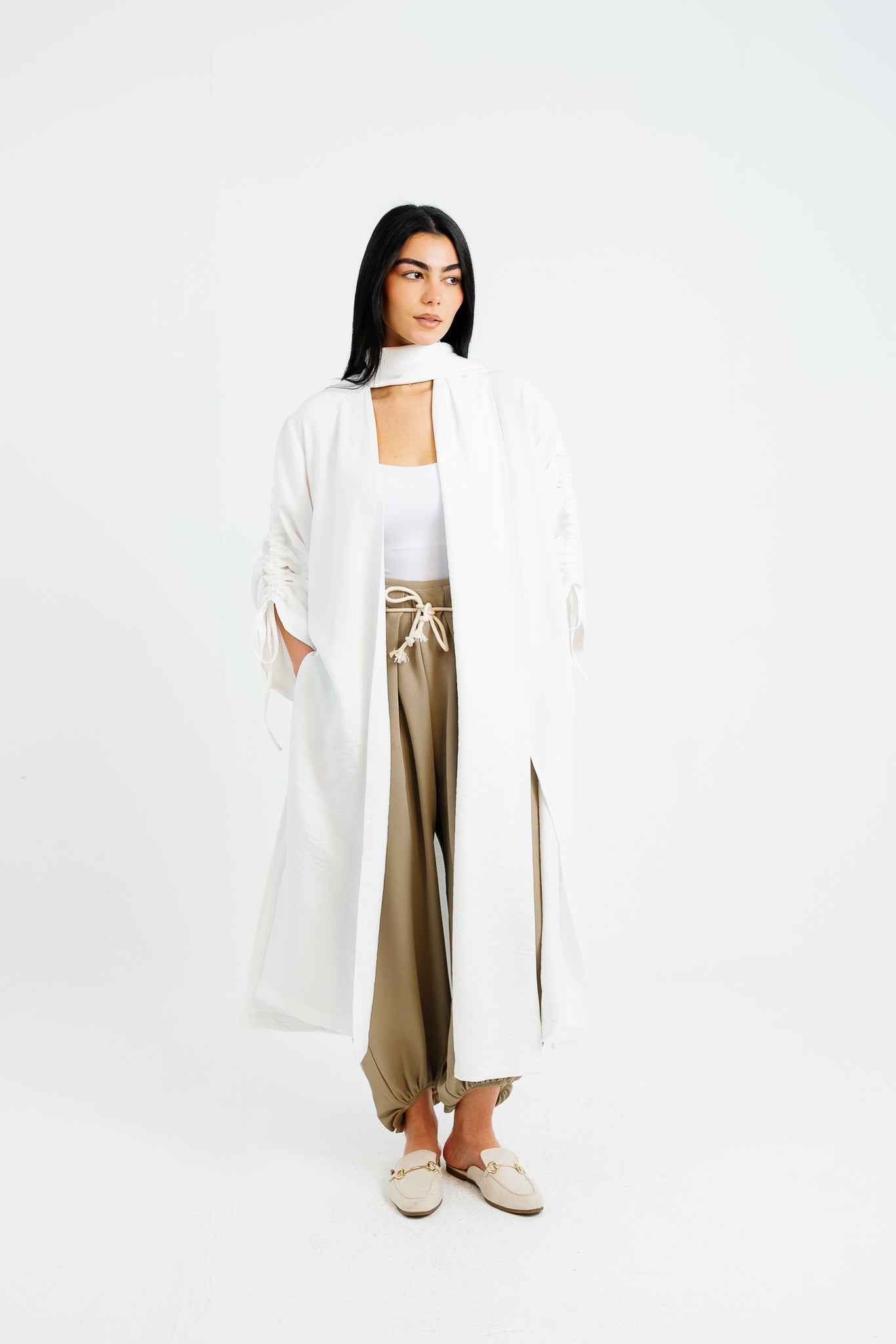The Round Up Scarfed Kaftan - White